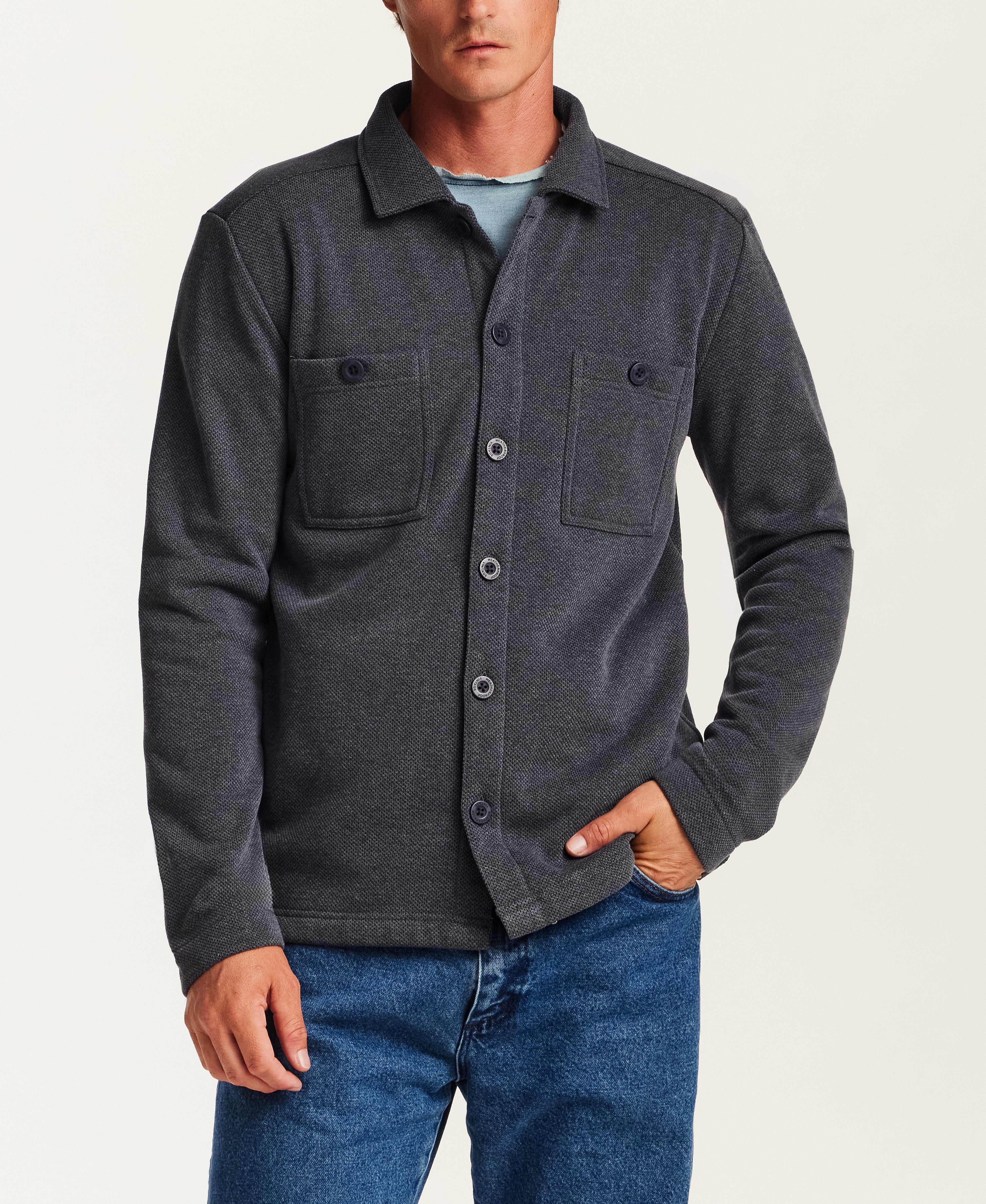 Pebble Knit Shirt Jacket in Midnight Navy