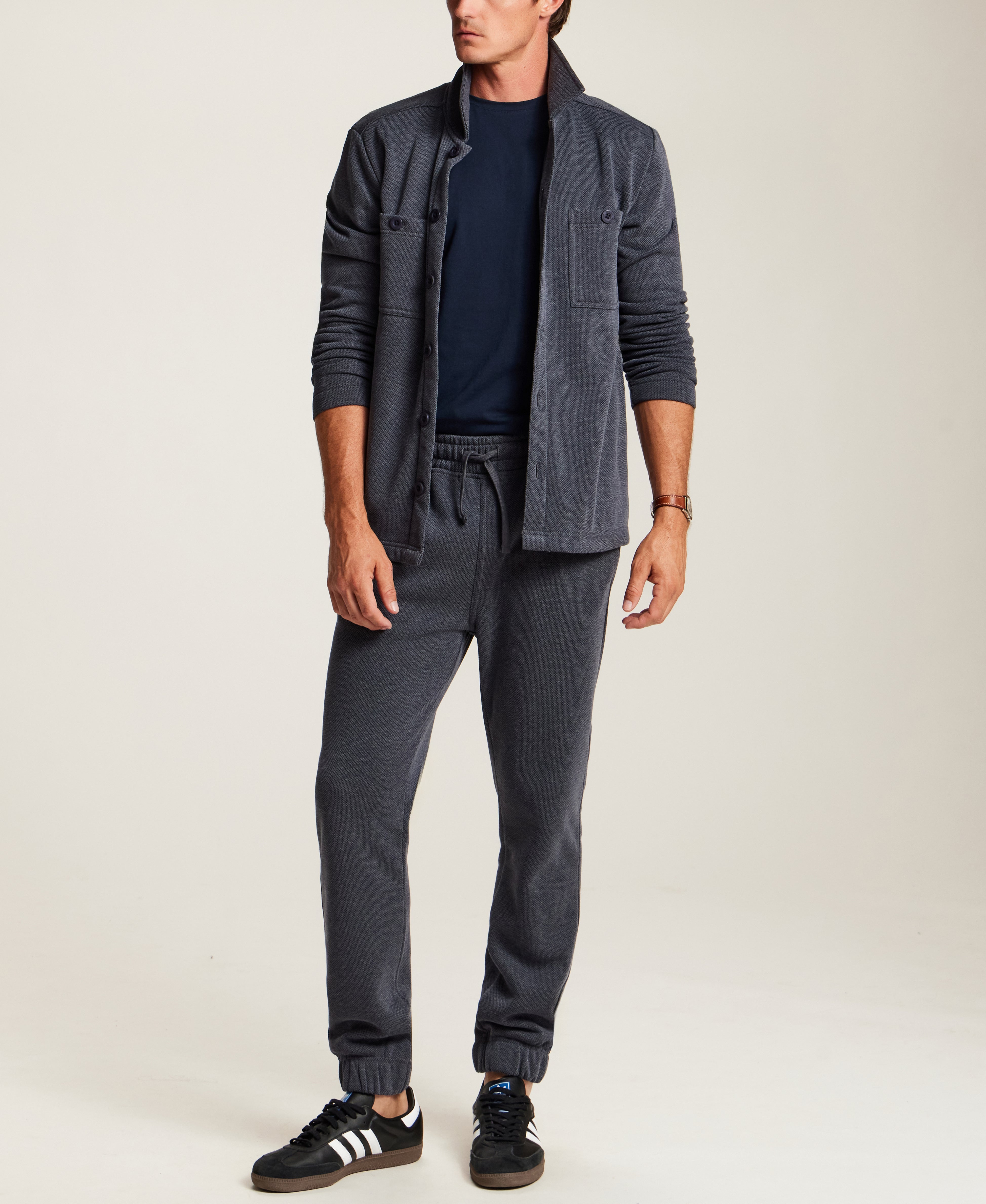Pebble Knit Shirt Jacket in Midnight Navy