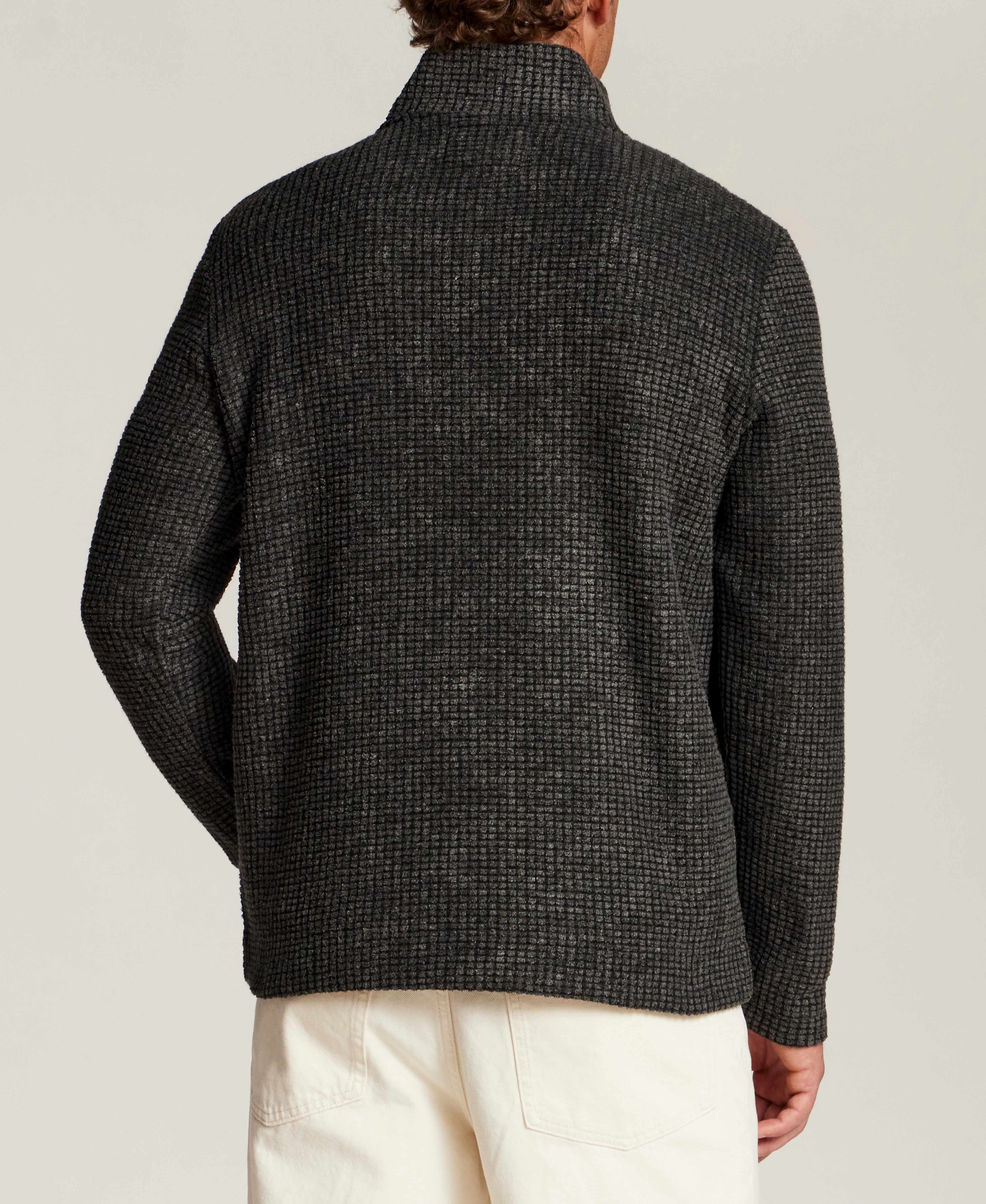 Textured Grid Quarter-Zip in Black Beauty