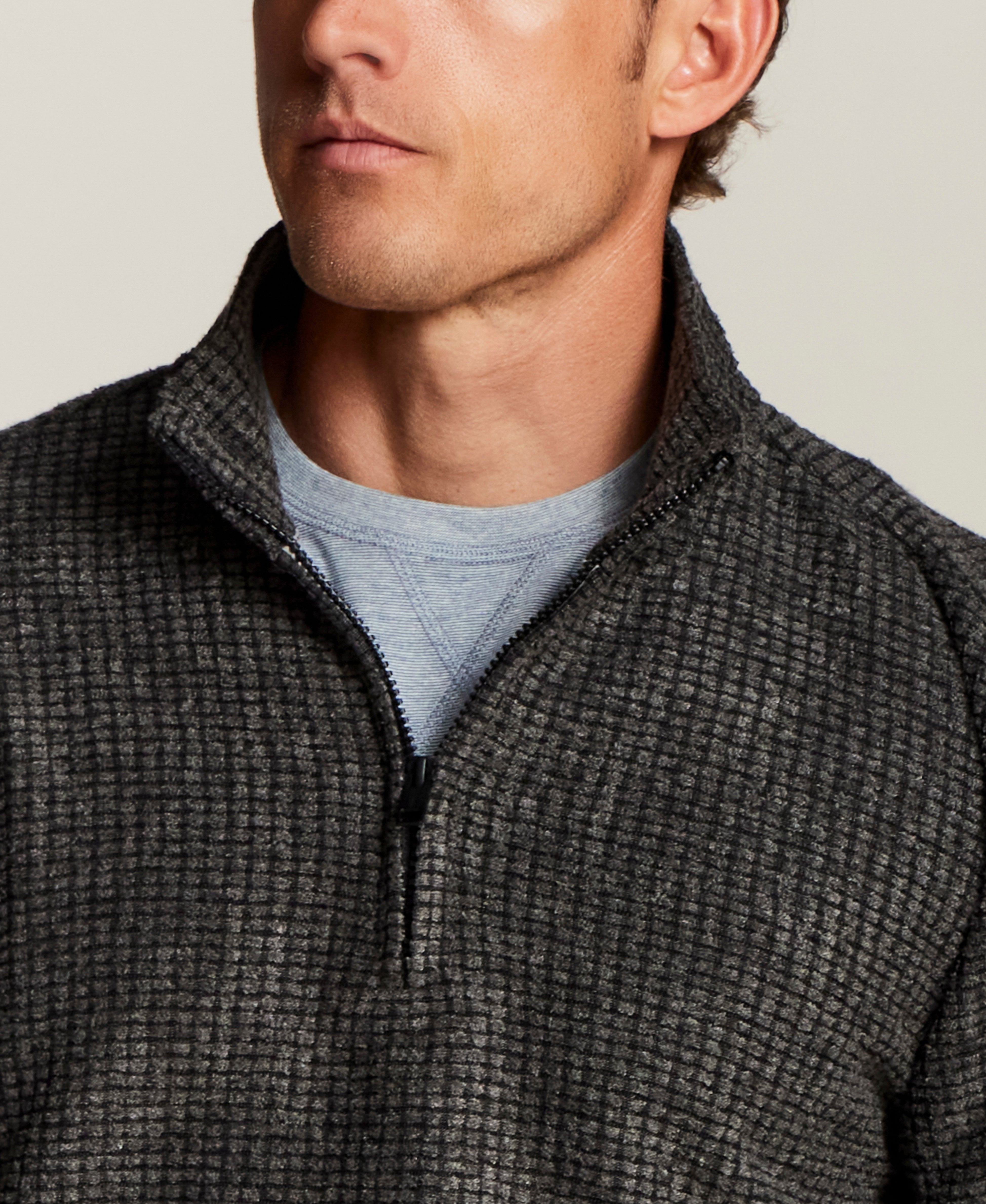 Textured Grid Quarter-Zip in Black Beauty
