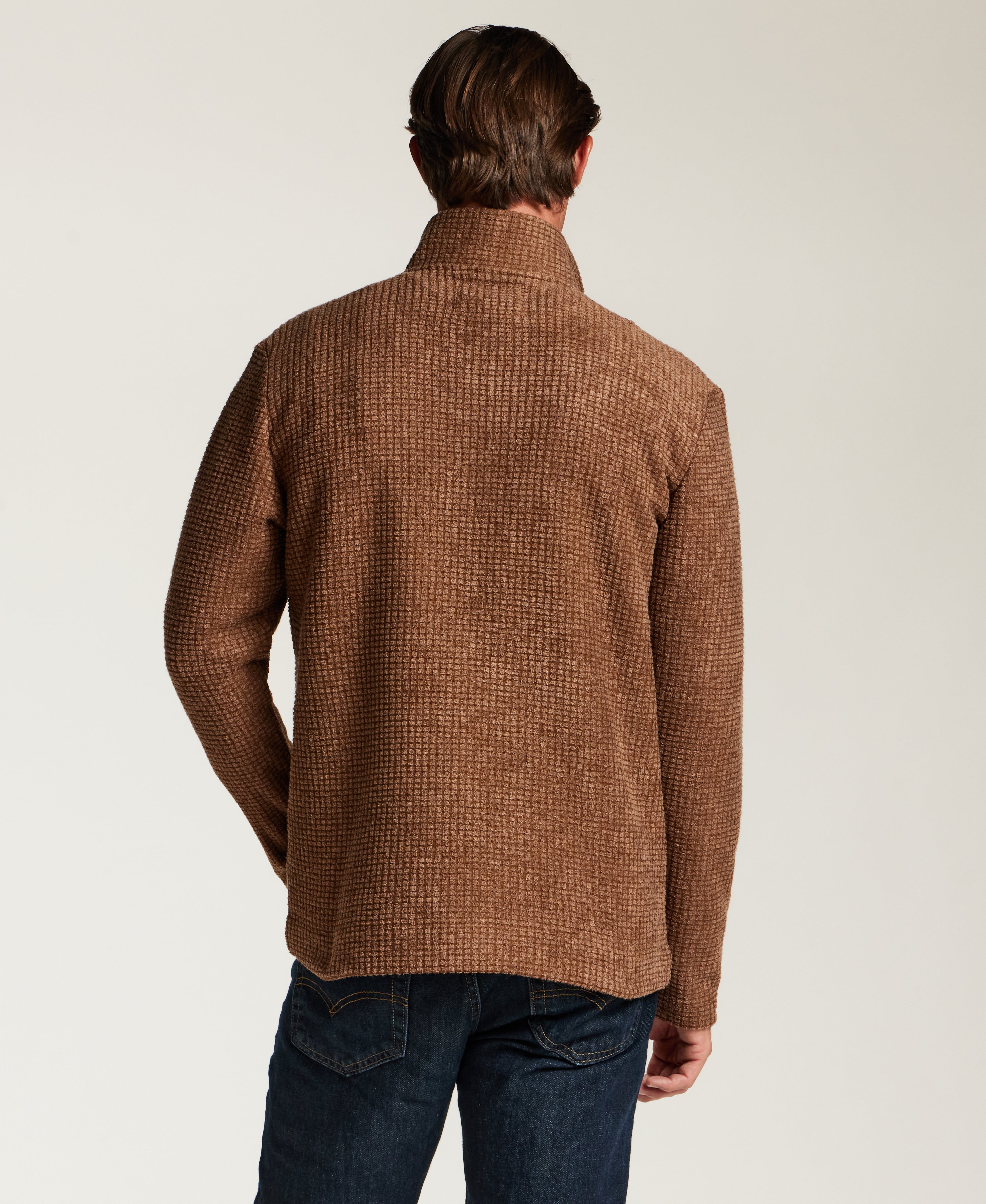 Textured Grid Quarter-Zip in Spanish Brown