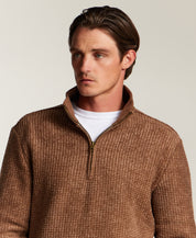 Textured Grid Quarter-Zip in Spanish Brown