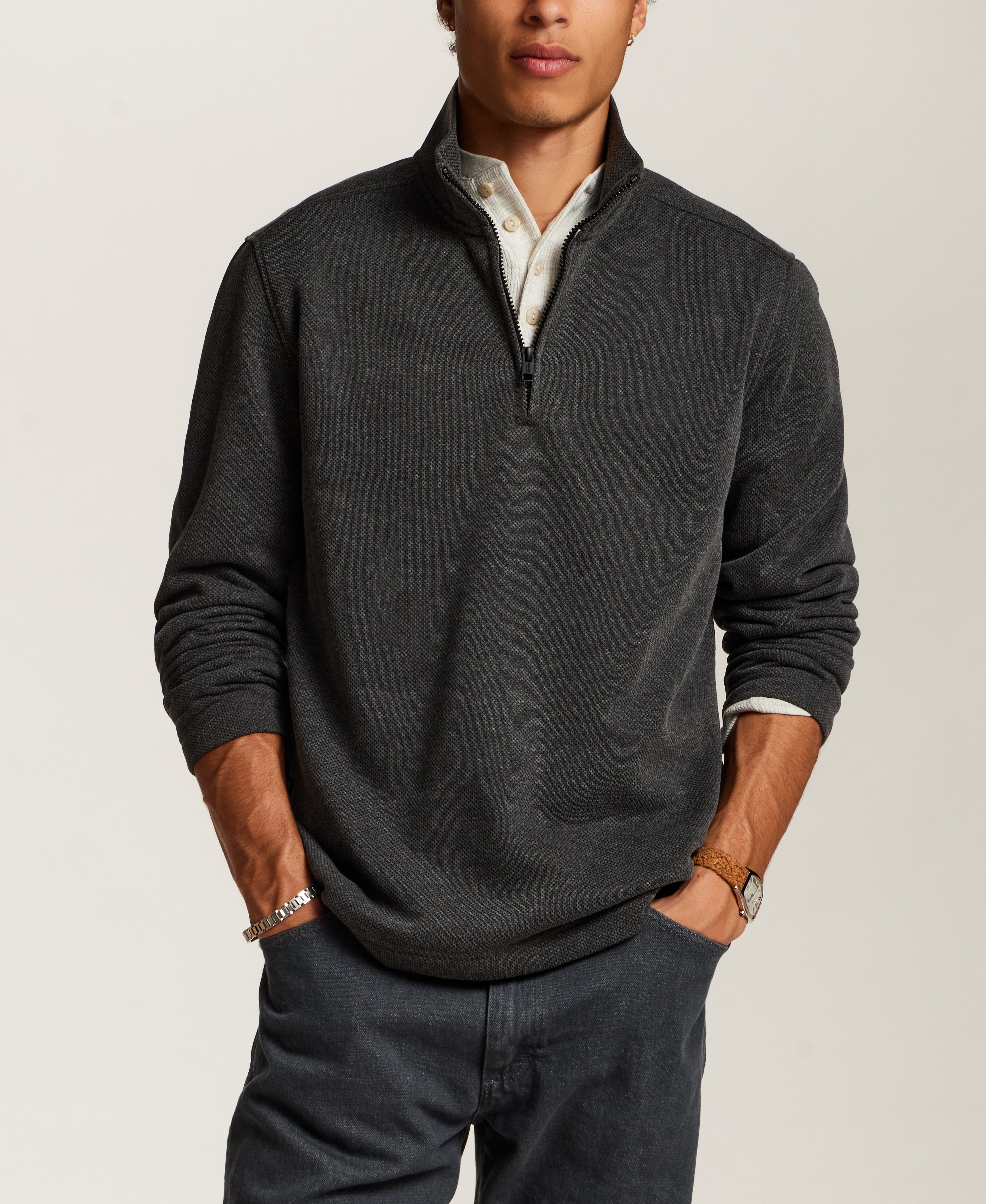 Pebble Fleece Quarter-Zip in Black Beauty