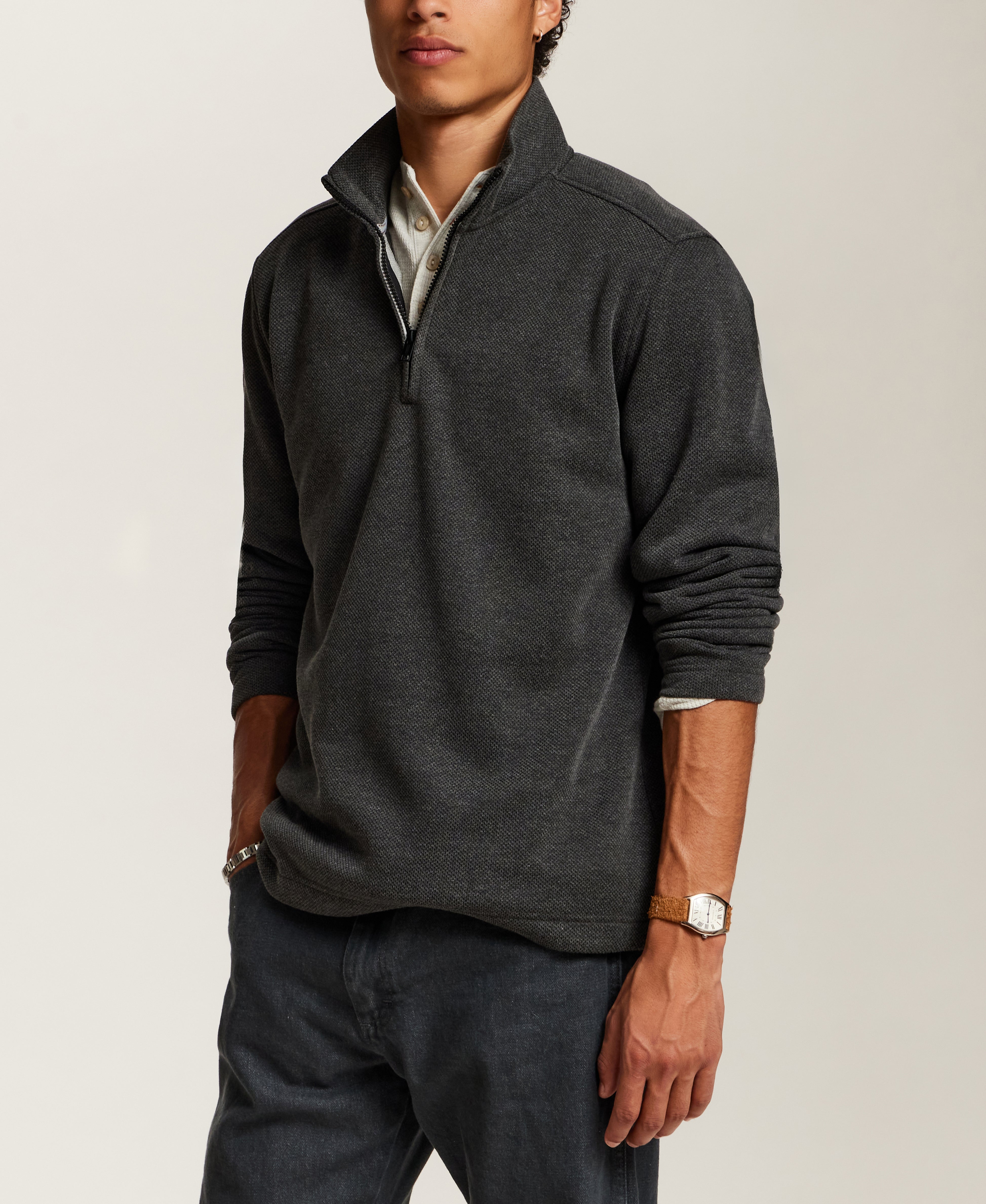 Pebble Fleece Quarter-Zip in Black Beauty