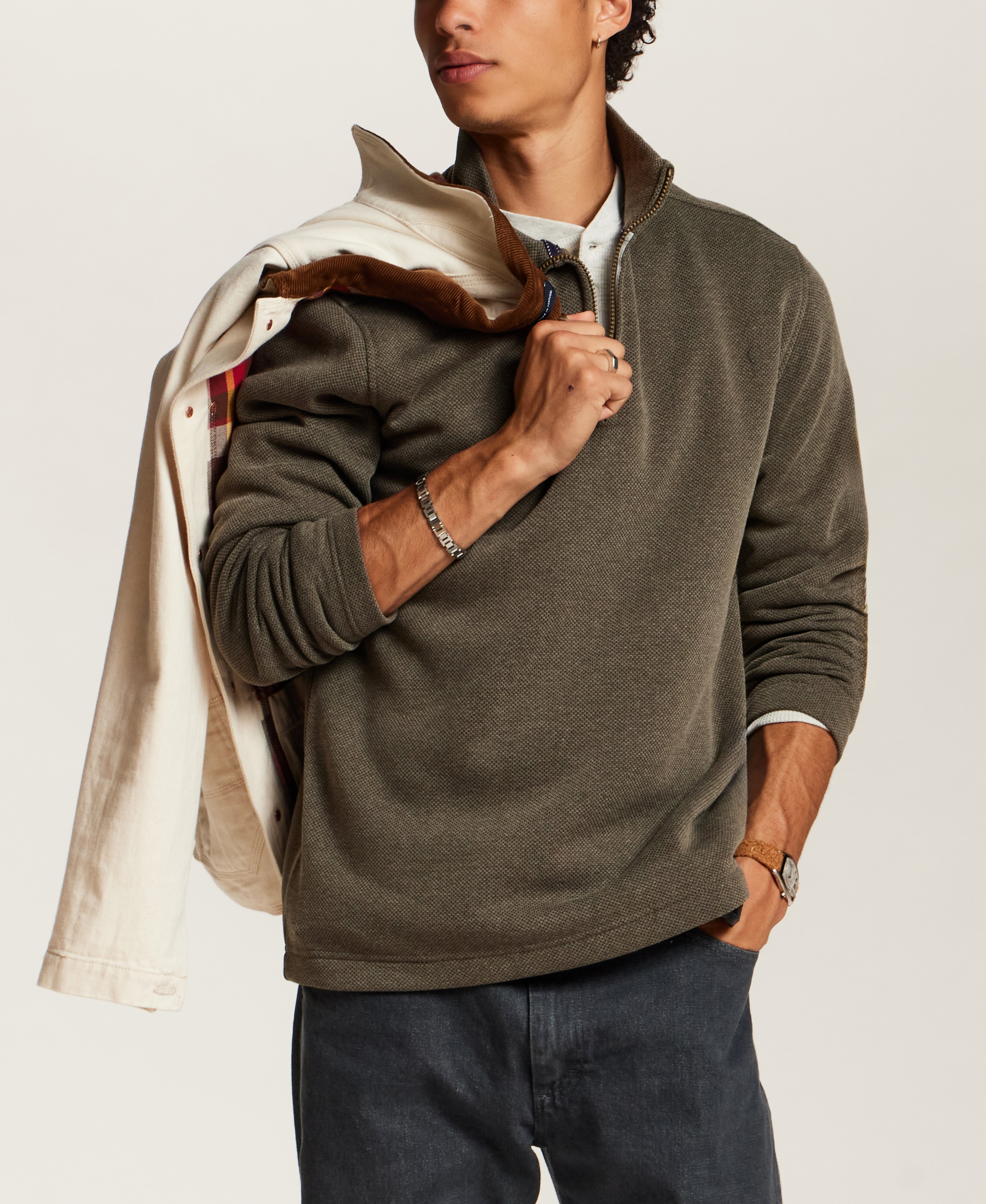 Pebble Fleece Quarter-Zip in Forest Night
