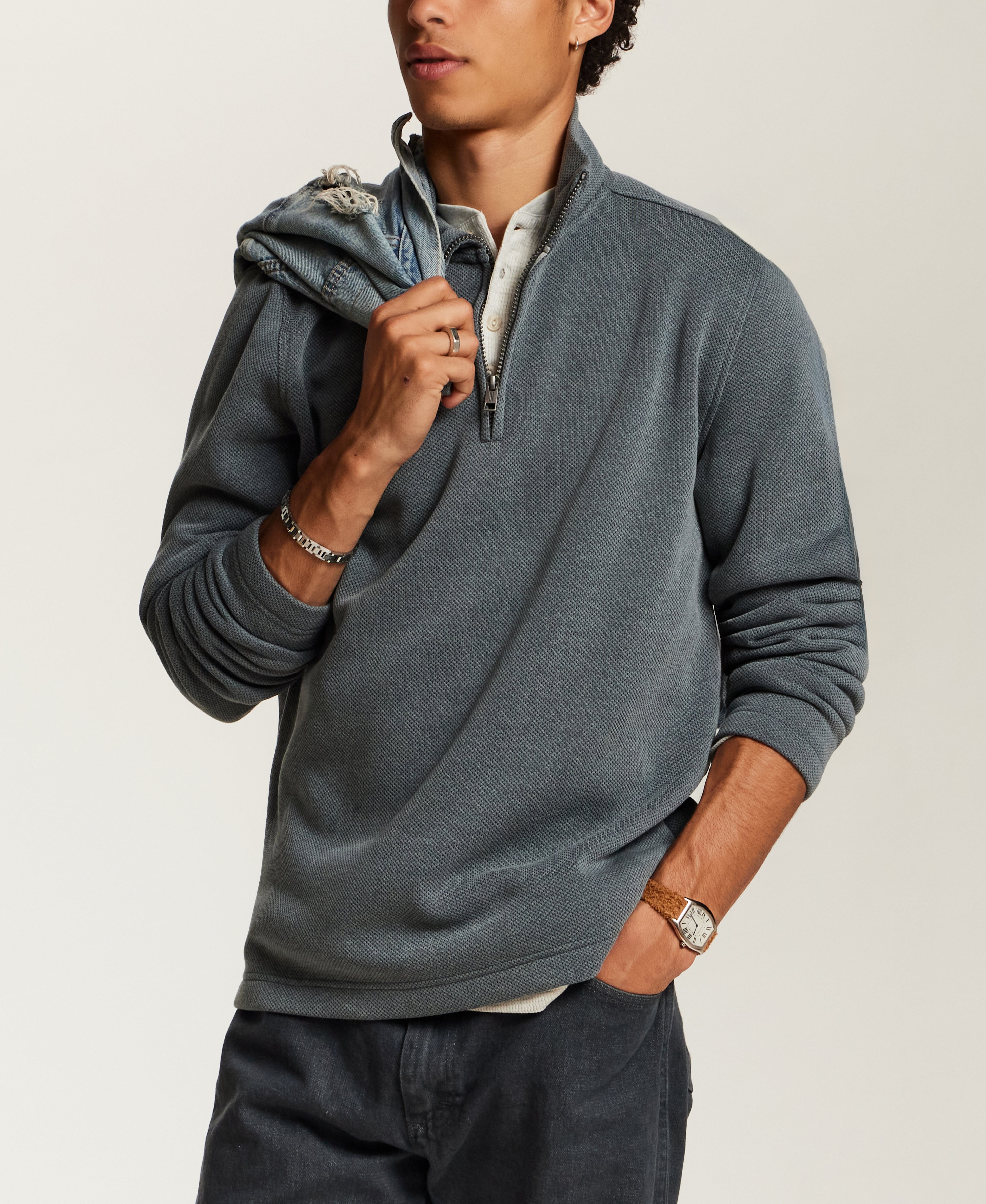 Pebble Fleece Quarter-Zip in Slate Blue