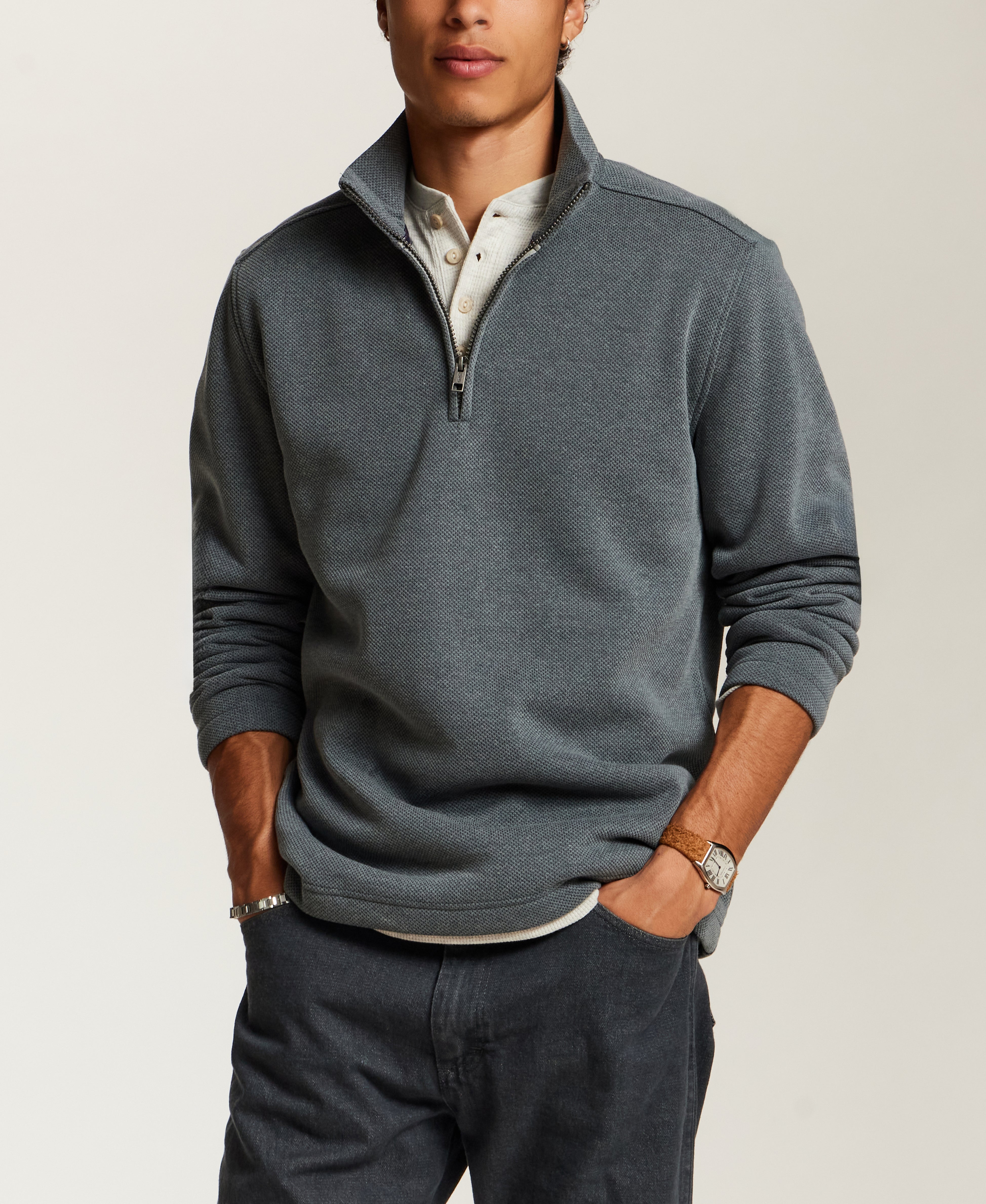Pebble Fleece Quarter-Zip in Slate Blue