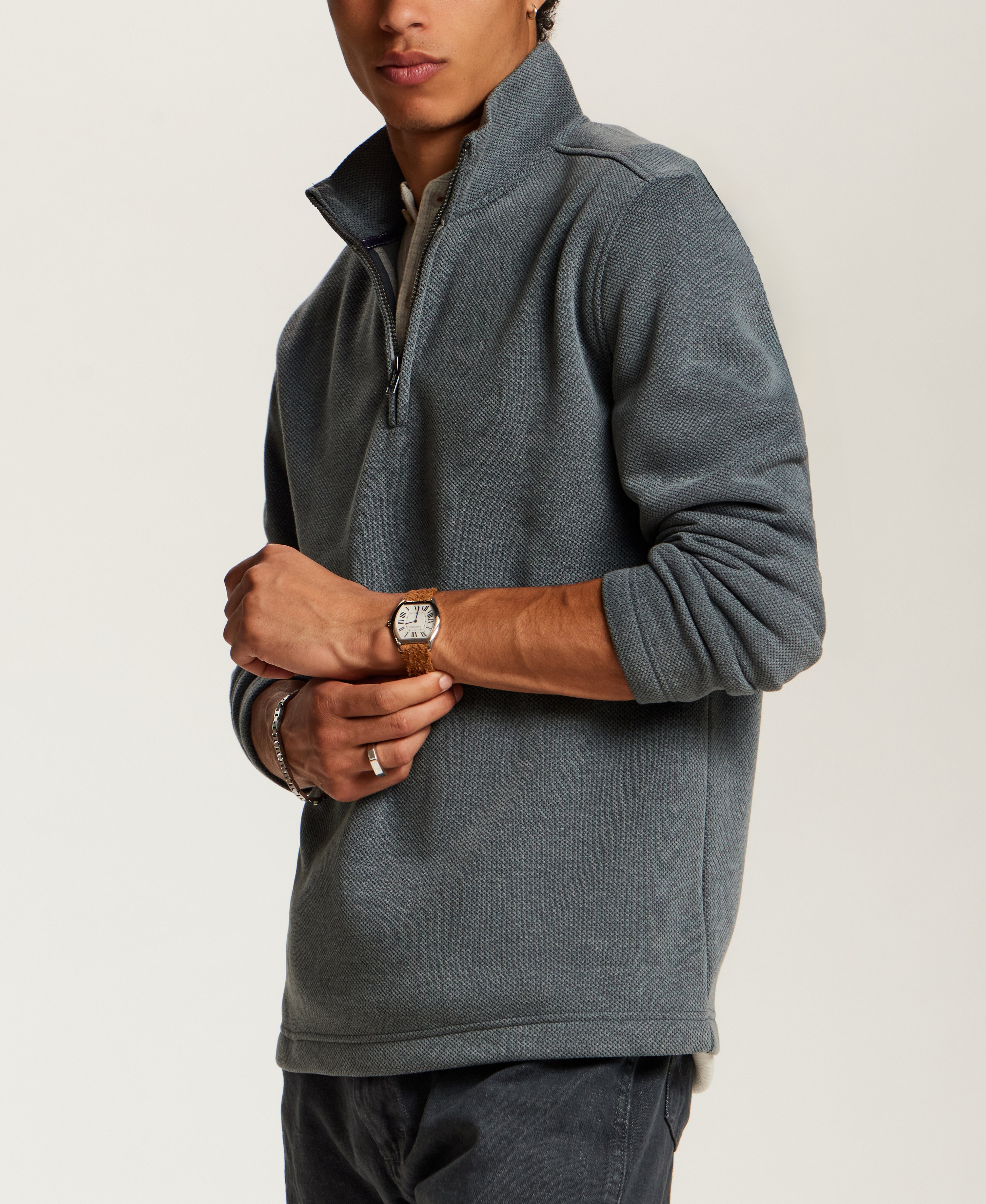 Pebble Fleece Quarter-Zip in Slate Blue
