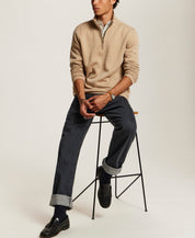 Pebble Fleece Quarter-Zip in Tan