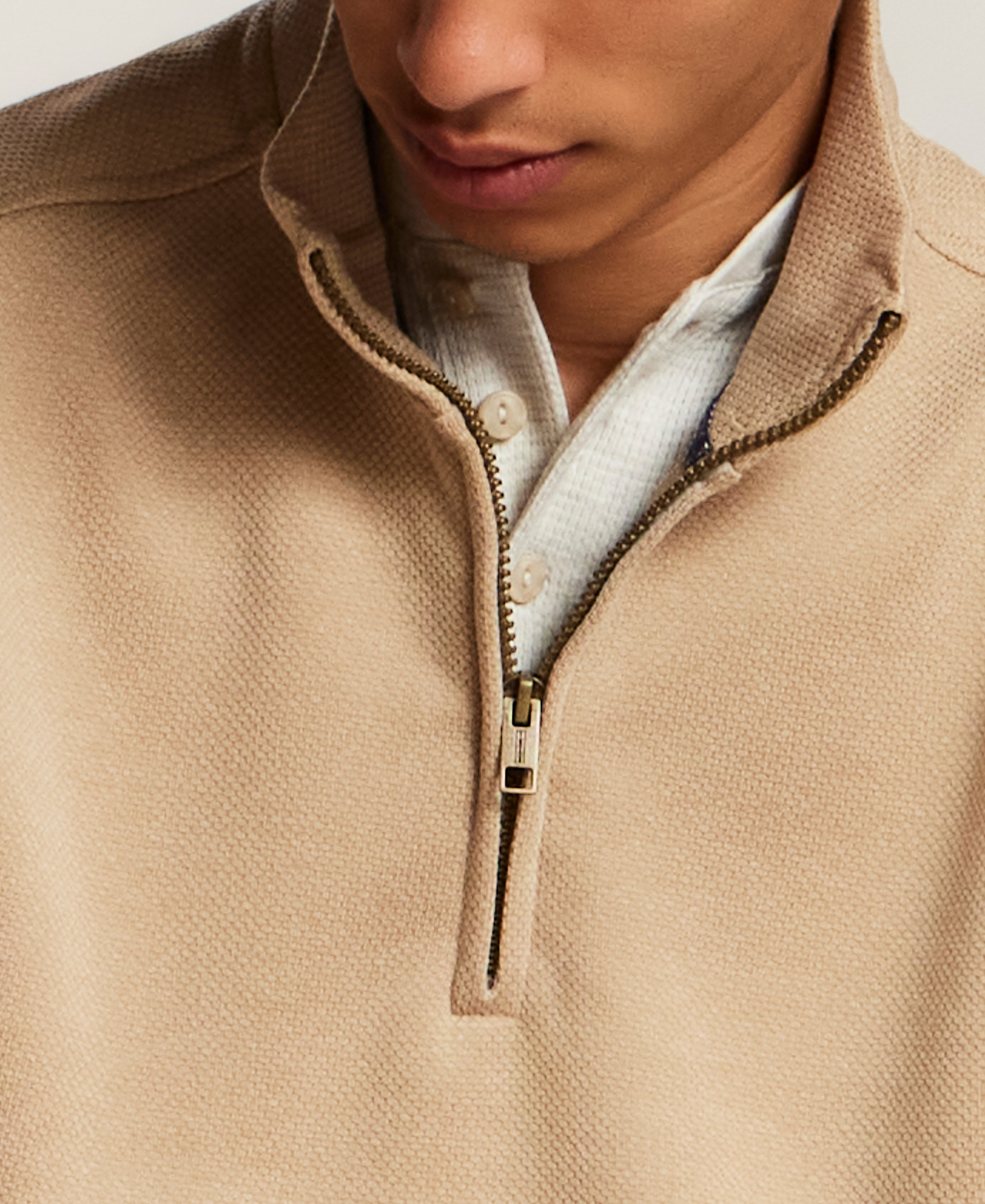 Pebble Fleece Quarter-Zip in Tan