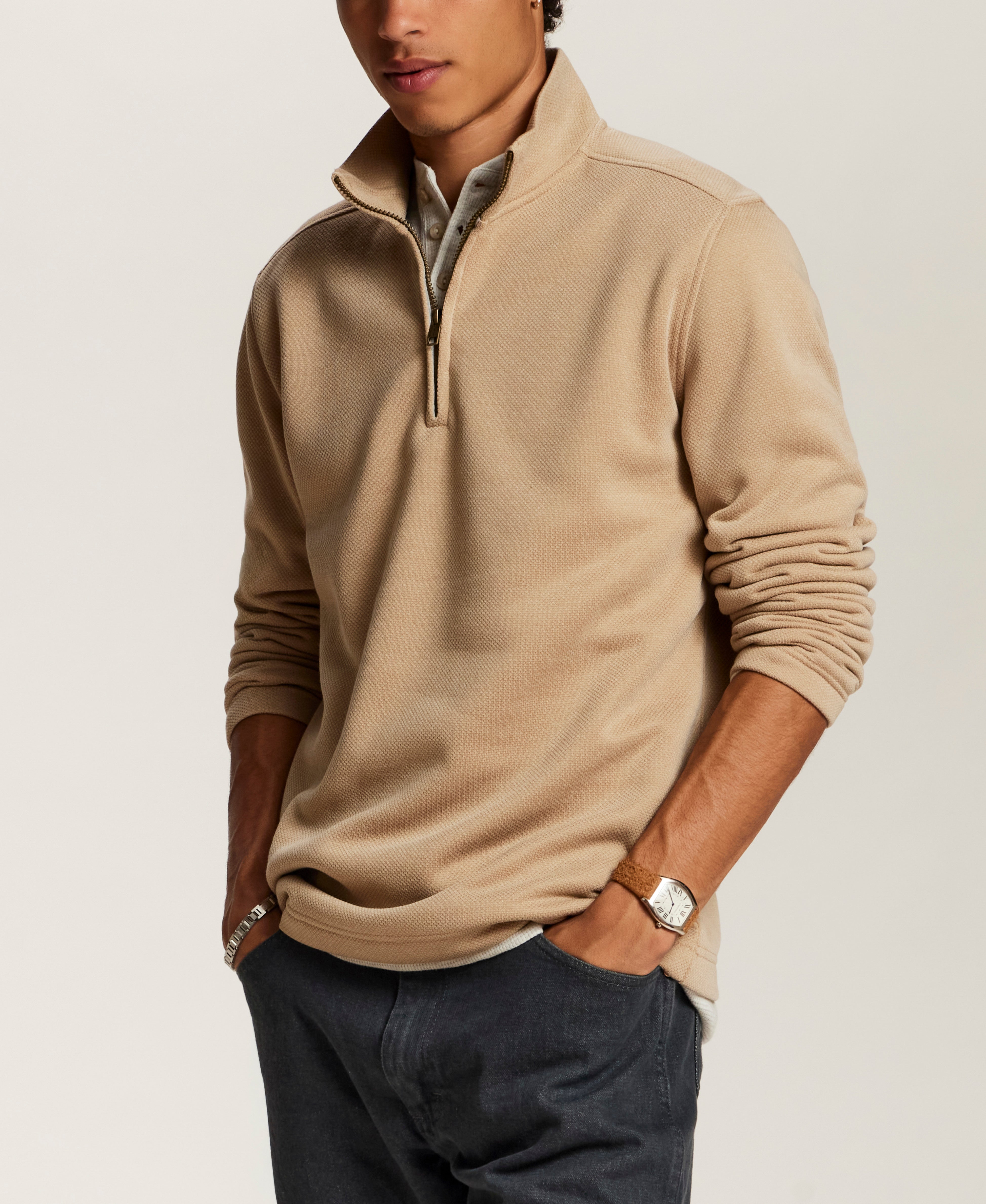 Pebble Fleece Quarter-Zip in Tan