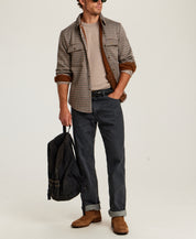 Knit Check Shirt Jacket in Chestnut