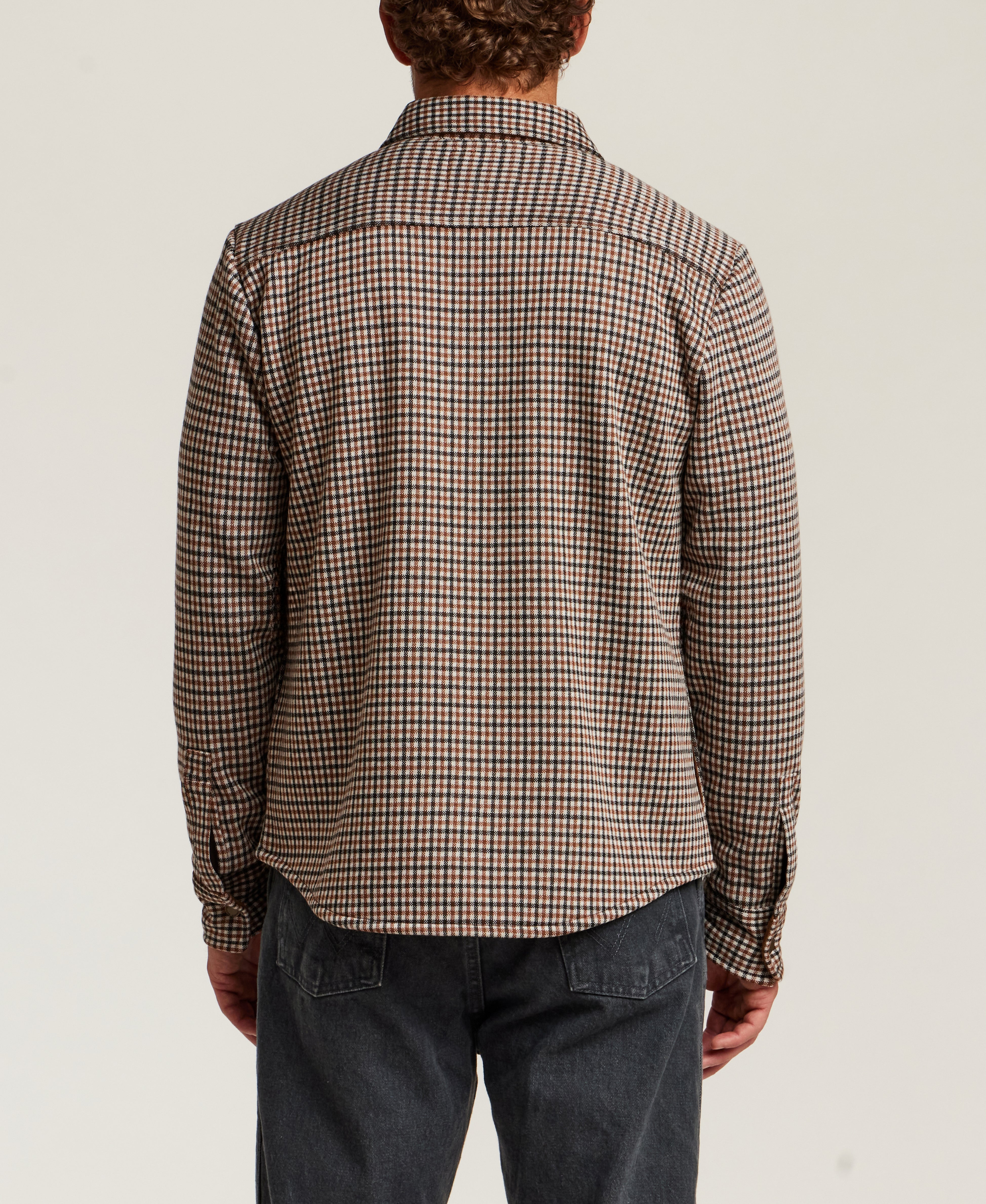 Knit Check Shirt Jacket in Chestnut