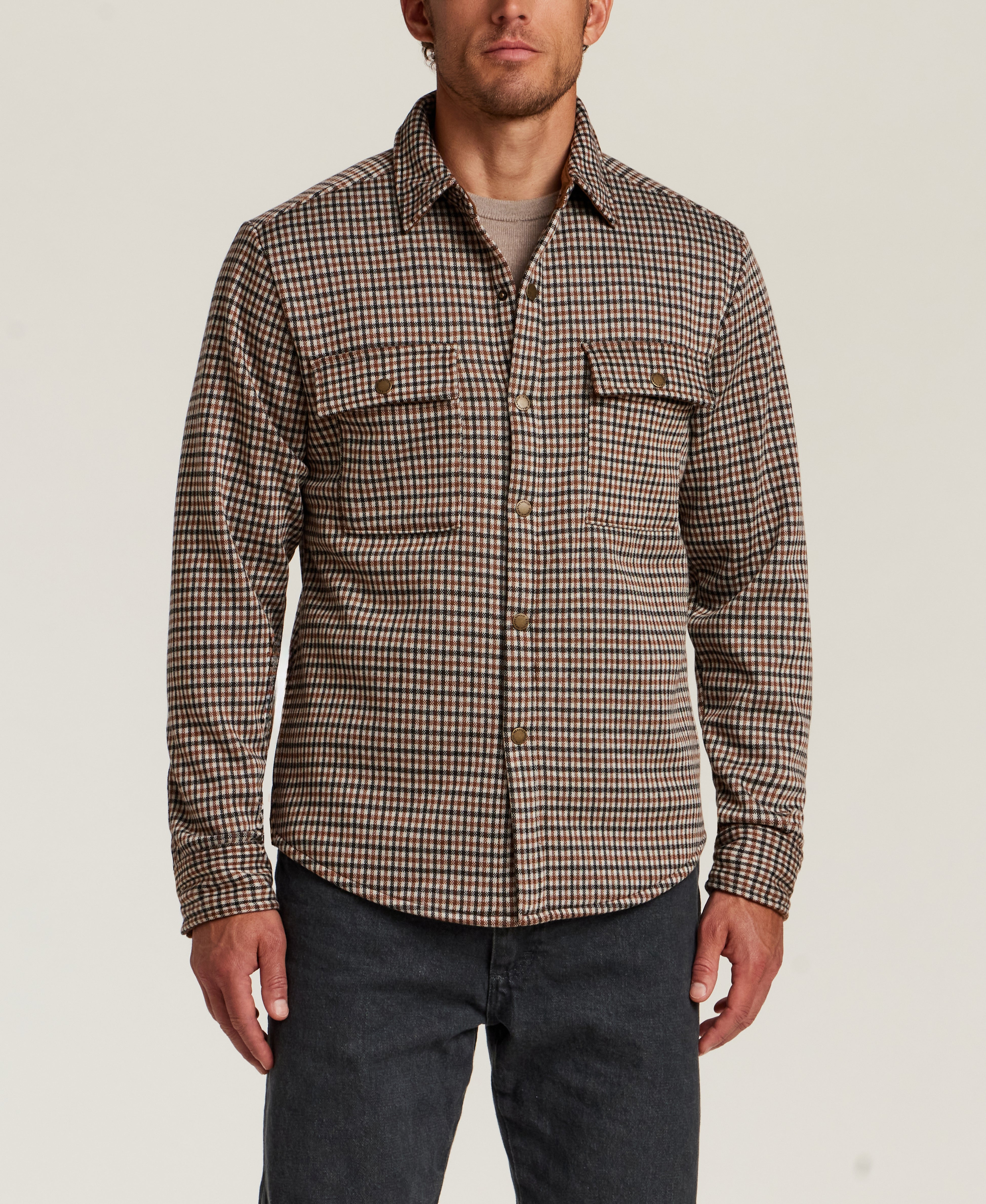 Knit Check Shirt Jacket in Chestnut