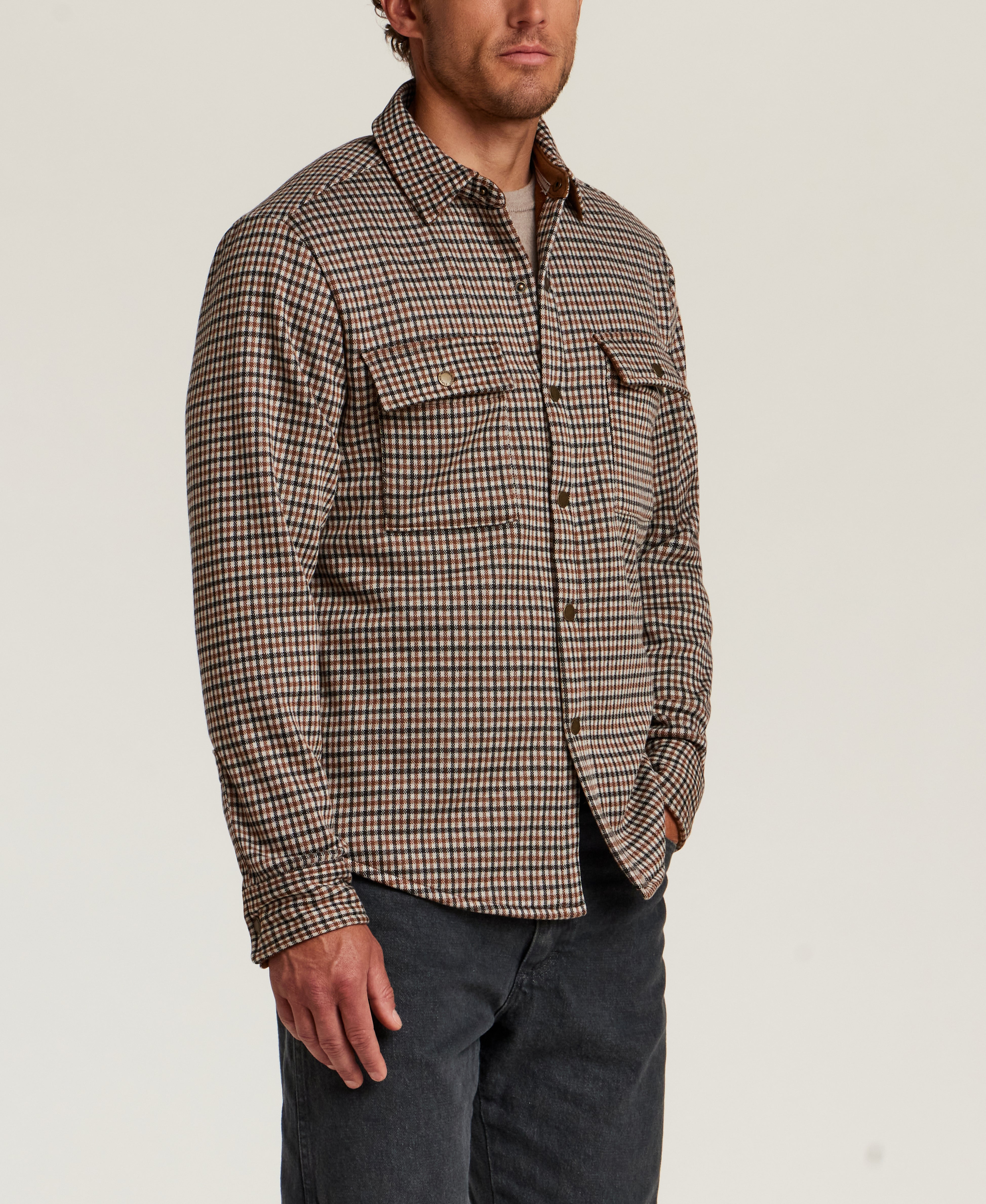 Knit Check Shirt Jacket in Chestnut