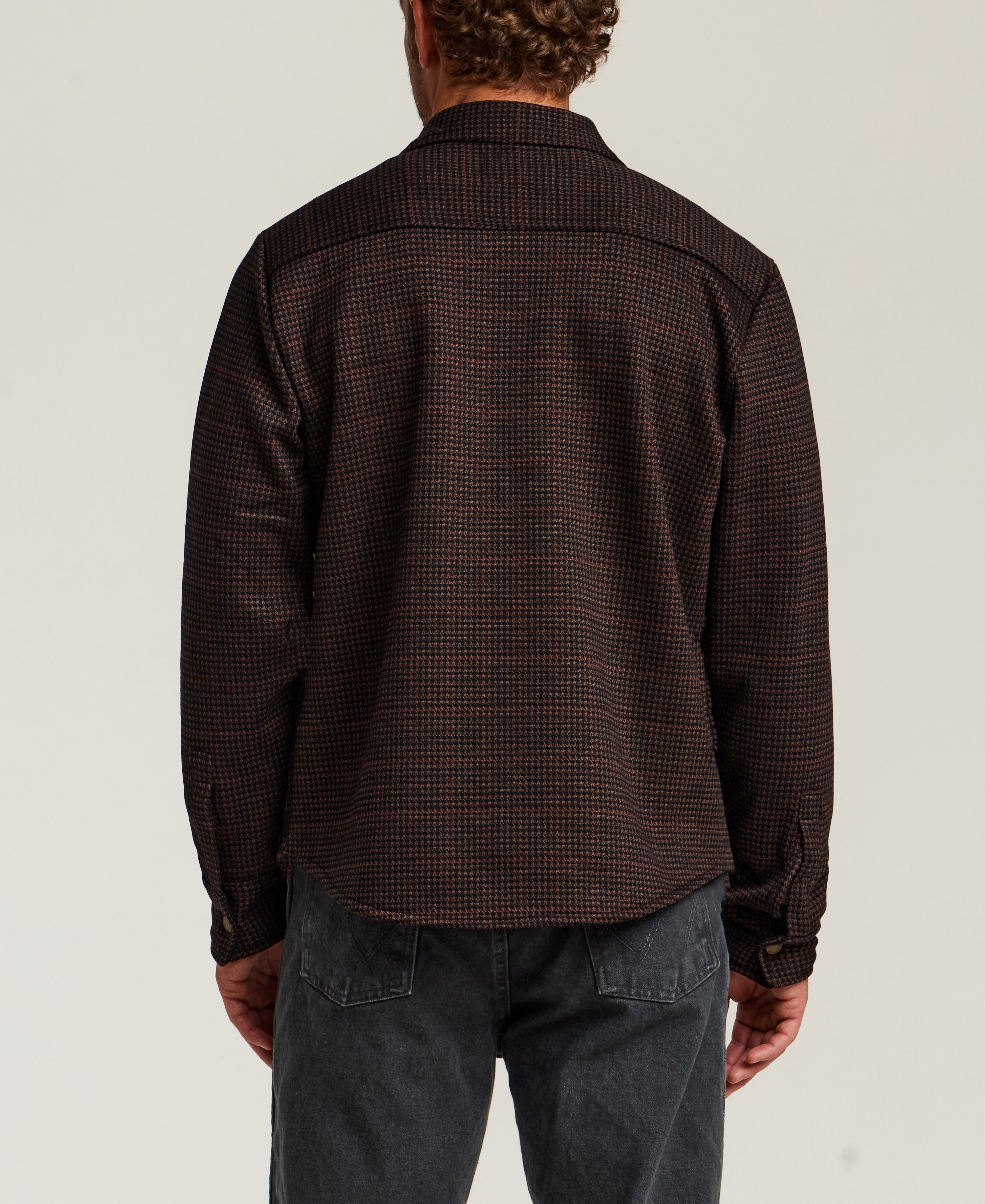 Knit Check Shirt Jacket in Dark Brown