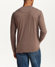 Long Sleeve Brushed Jersey Henley in Mocha Heather