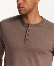 Long Sleeve Brushed Jersey Henley in Mocha Heather
