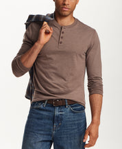 Long Sleeve Brushed Jersey Henley in Mocha Heather