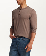 Long Sleeve Brushed Jersey Henley in Mocha Heather
