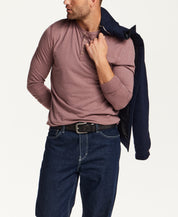 Long Sleeve Brushed Jersey Henley in Rose Taupe Heather