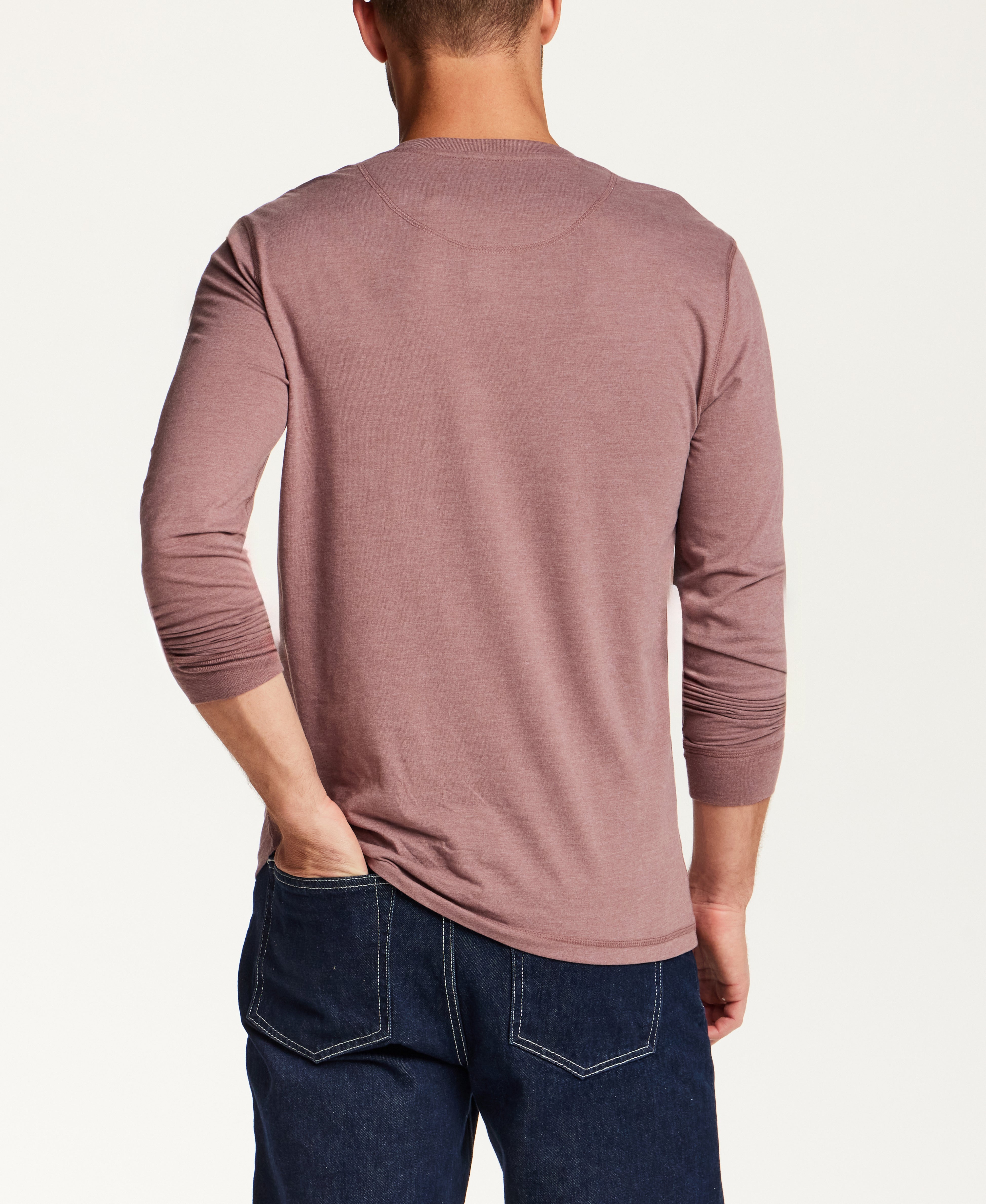 Long Sleeve Brushed Jersey Henley in Rose Taupe Heather