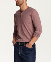 Long Sleeve Brushed Jersey Henley in Rose Taupe Heather