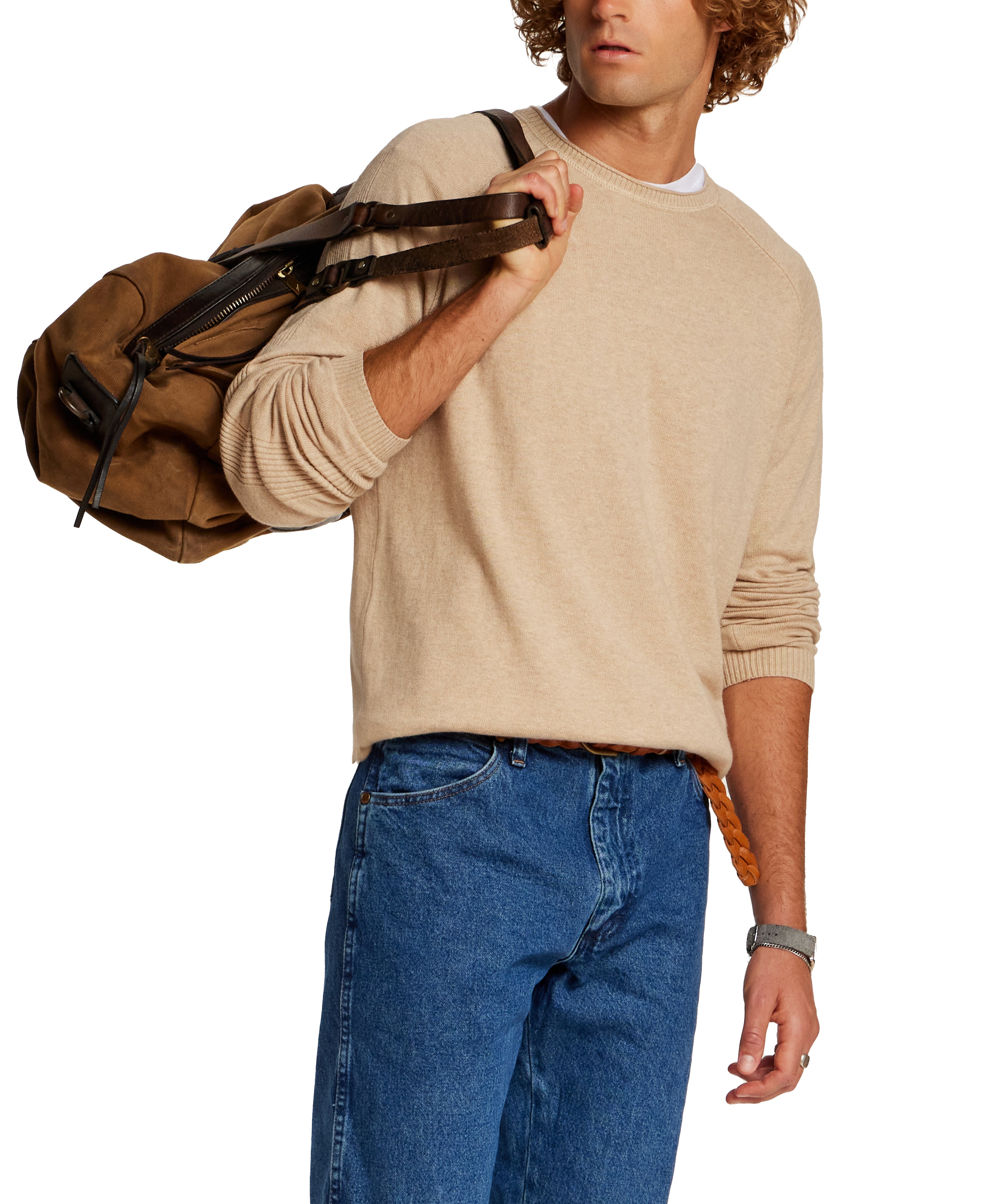 Cotton-Cashmere Raglan Sweater in Bone Heather