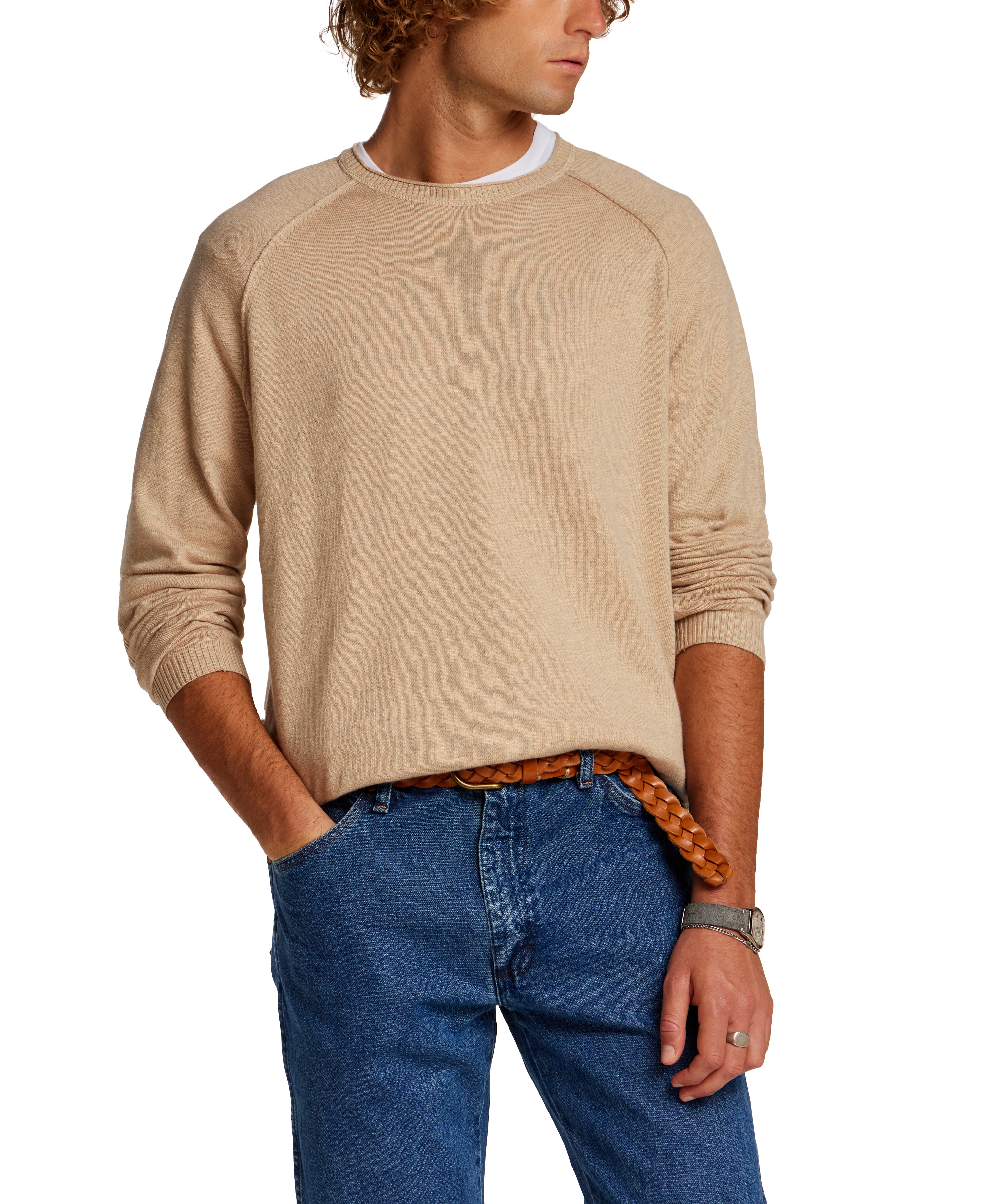 Cotton-Cashmere Raglan Sweater in Bone Heather