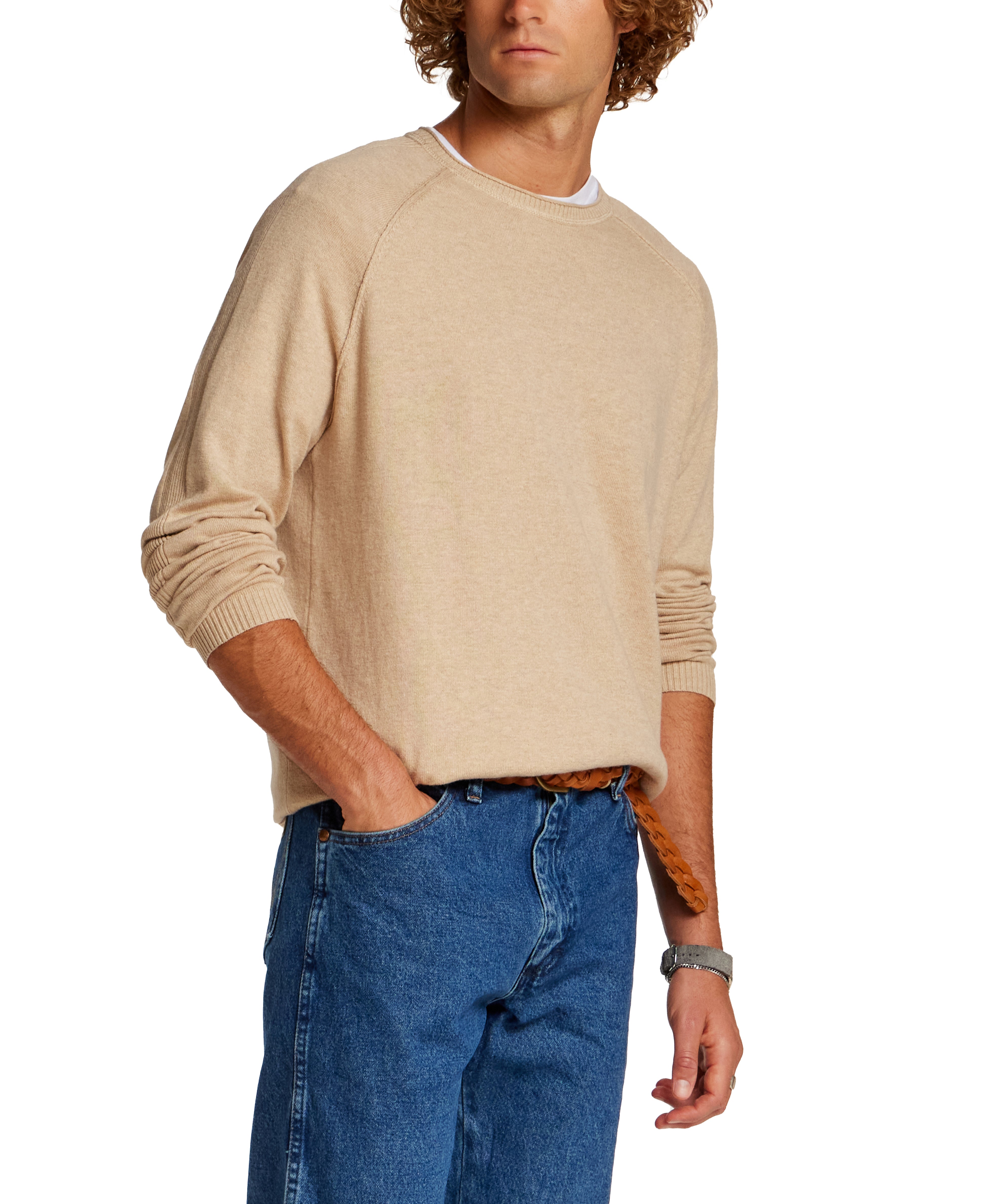 Cotton-Cashmere Raglan Sweater in Bone Heather