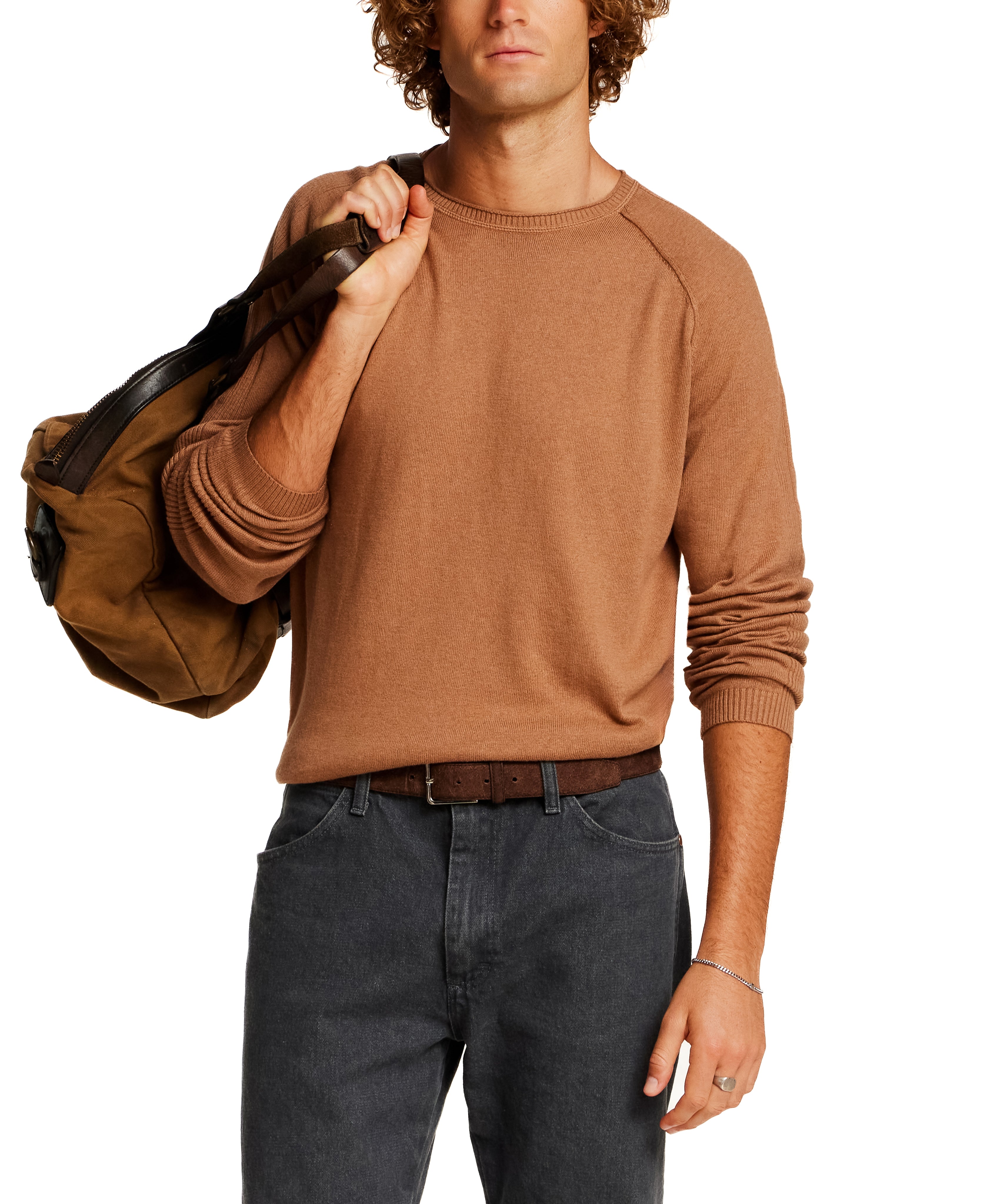 Cotton-Cashmere Raglan Sweater in Camel