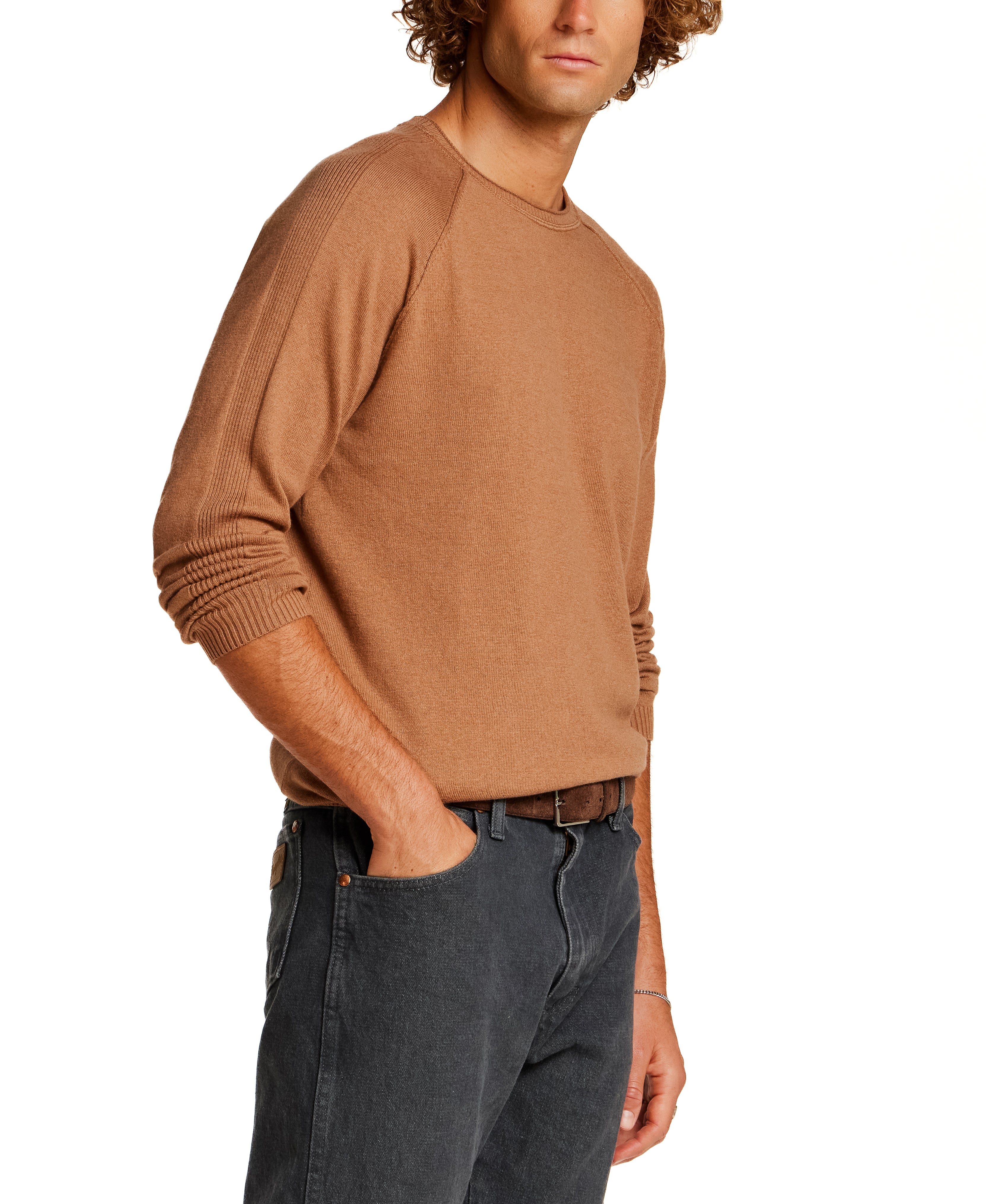 Cotton-Cashmere Raglan Sweater in Camel