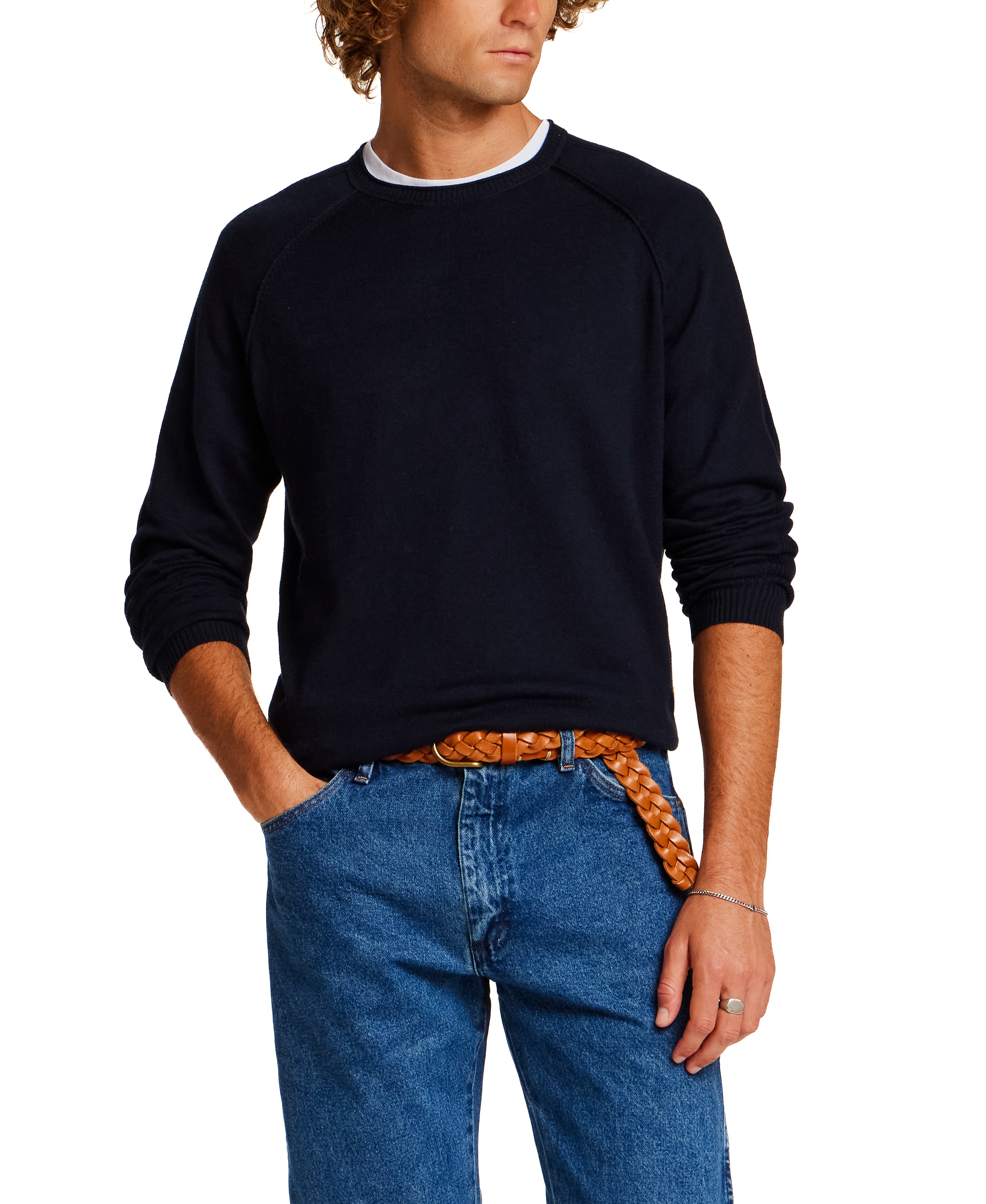 Cotton-Cashmere Raglan Sweater in Navy