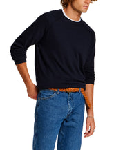 Cotton-Cashmere Raglan Sweater in Navy
