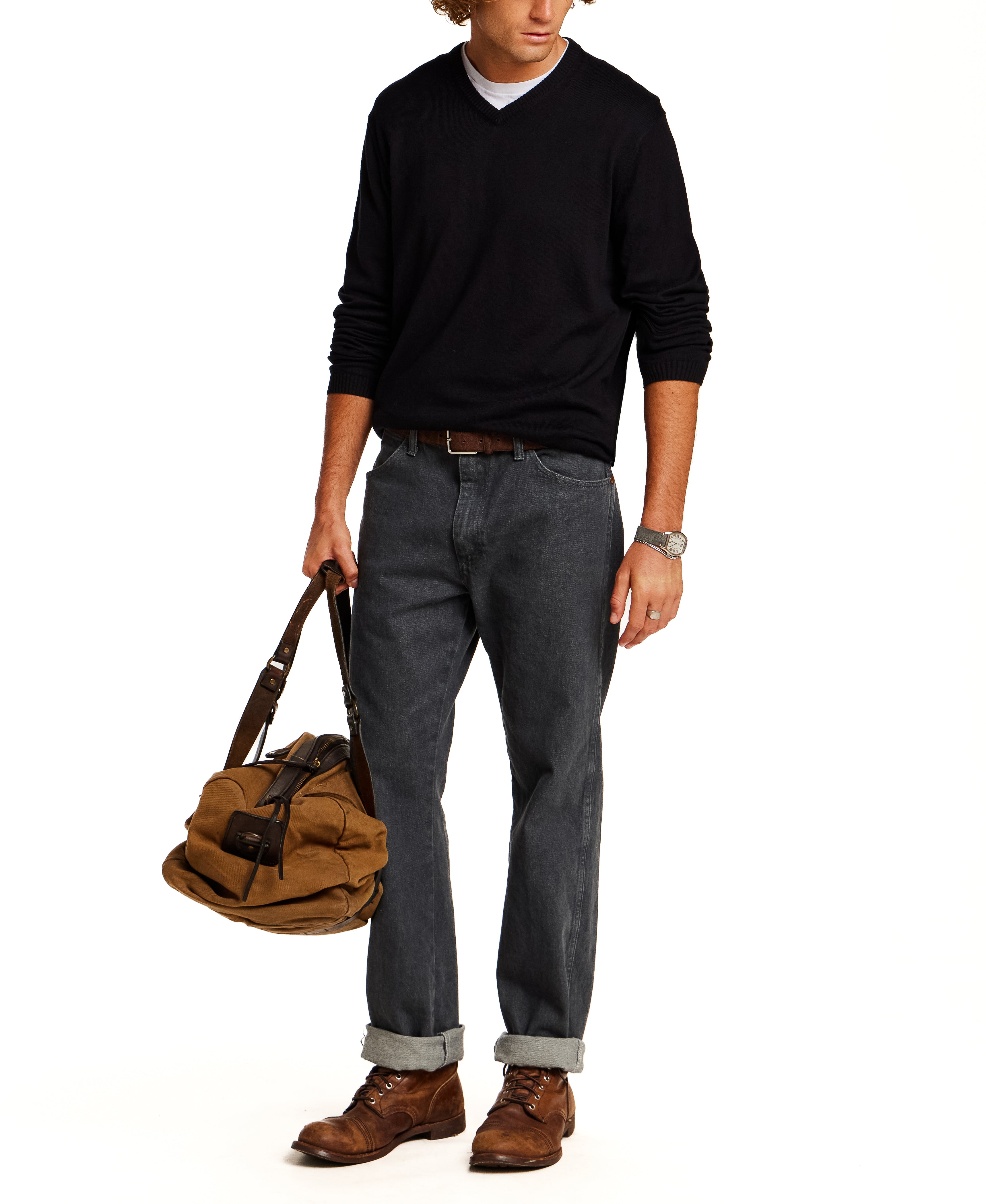 Cotton-Cashmere V-Neck Sweater in Black