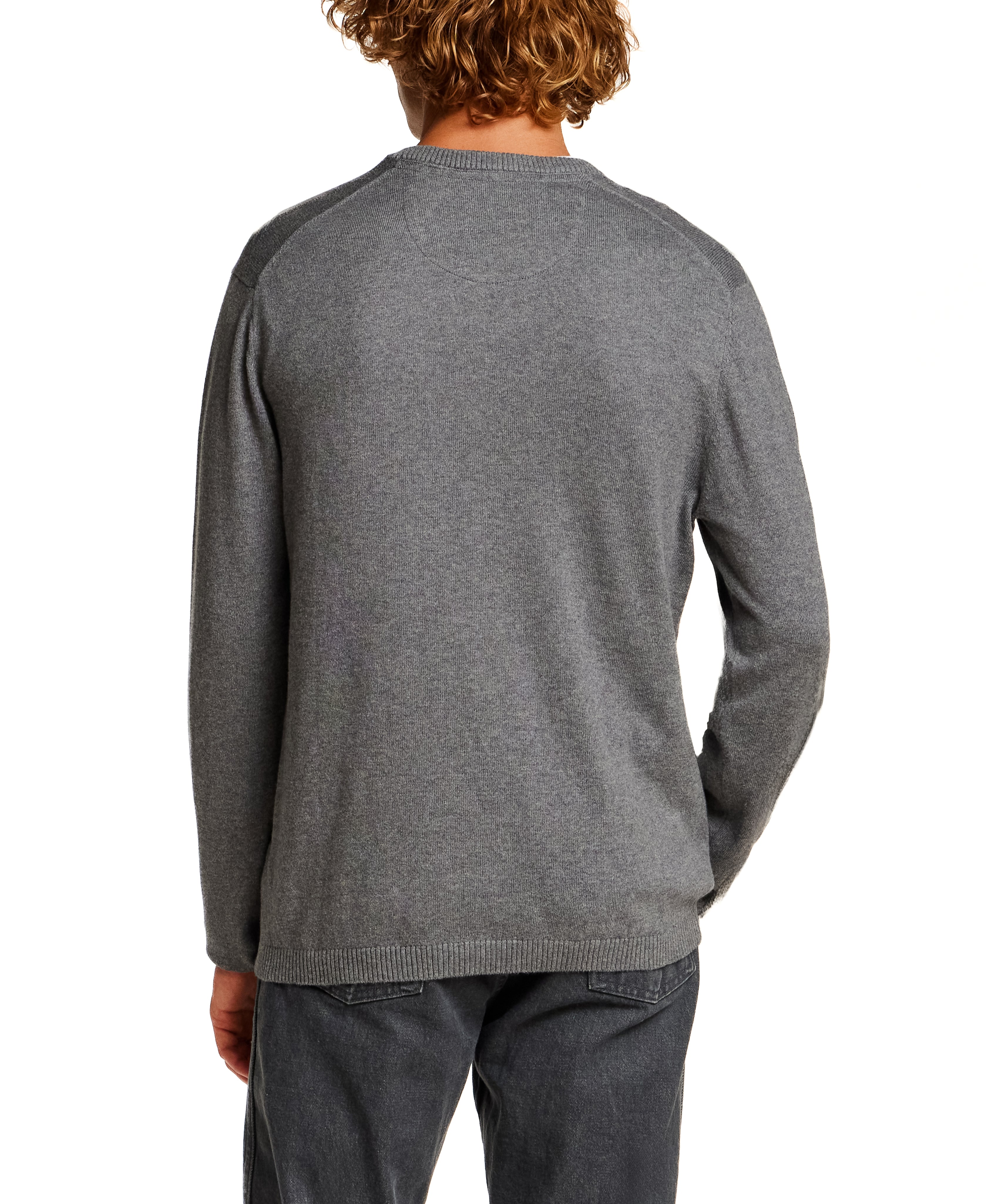 Cotton-Cashmere V-Neck Sweater in Medium Grey Heather