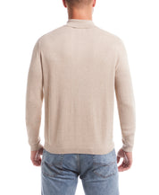 Cotton-Cashmere Polo Sweater in Bone Heather