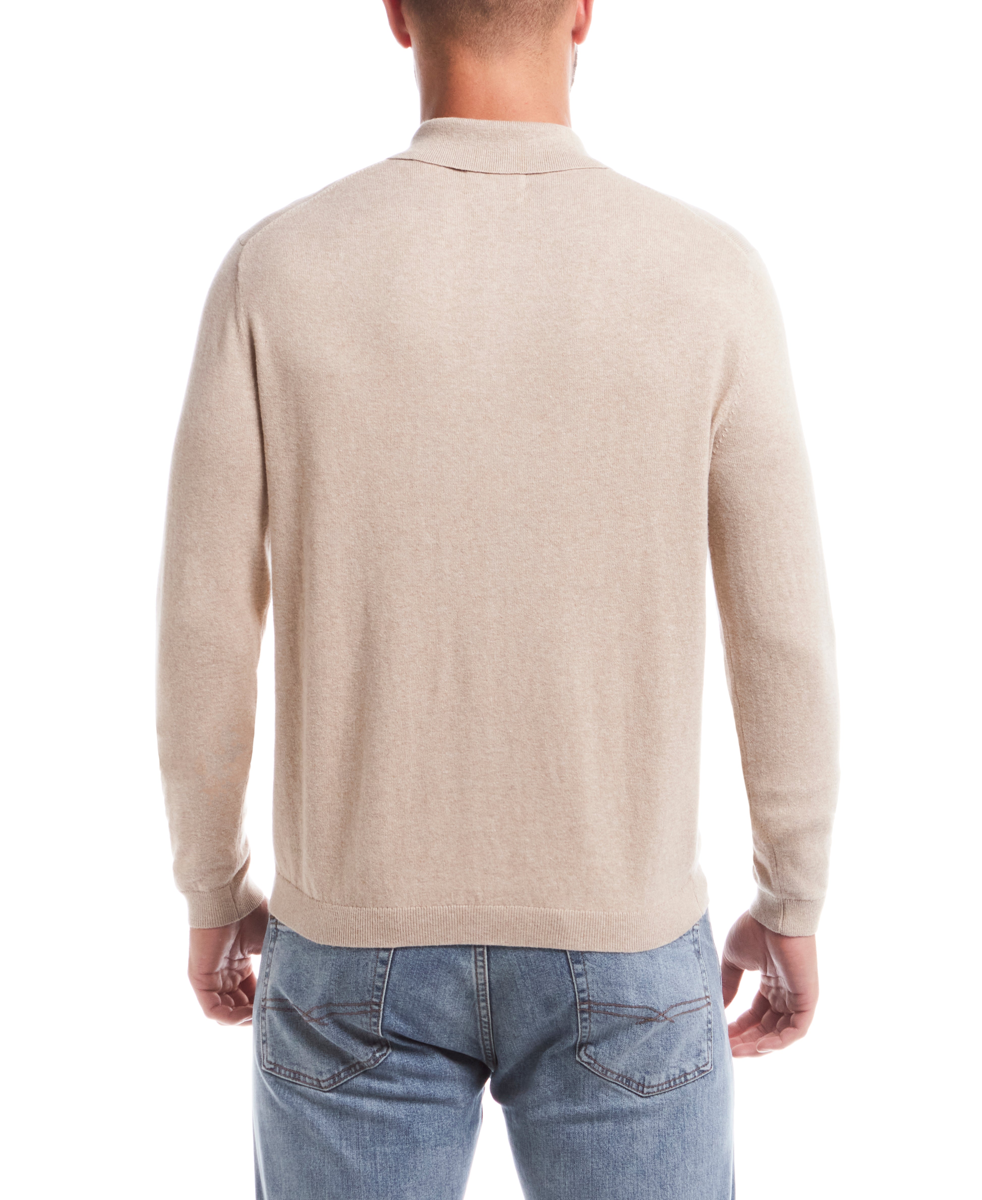 Cotton-Cashmere Polo Sweater in Bone Heather