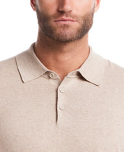 Cotton-Cashmere Polo Sweater in Bone Heather