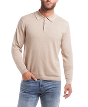 Cotton-Cashmere Polo Sweater in Bone Heather