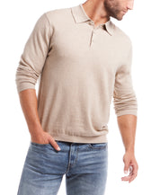 Cotton-Cashmere Polo Sweater in Bone Heather