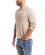 Cotton-Cashmere Polo Sweater in Bone Heather