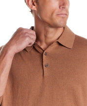 Cotton-Cashmere Polo Sweater in Camel