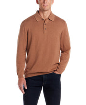 Cotton-Cashmere Polo Sweater in Camel