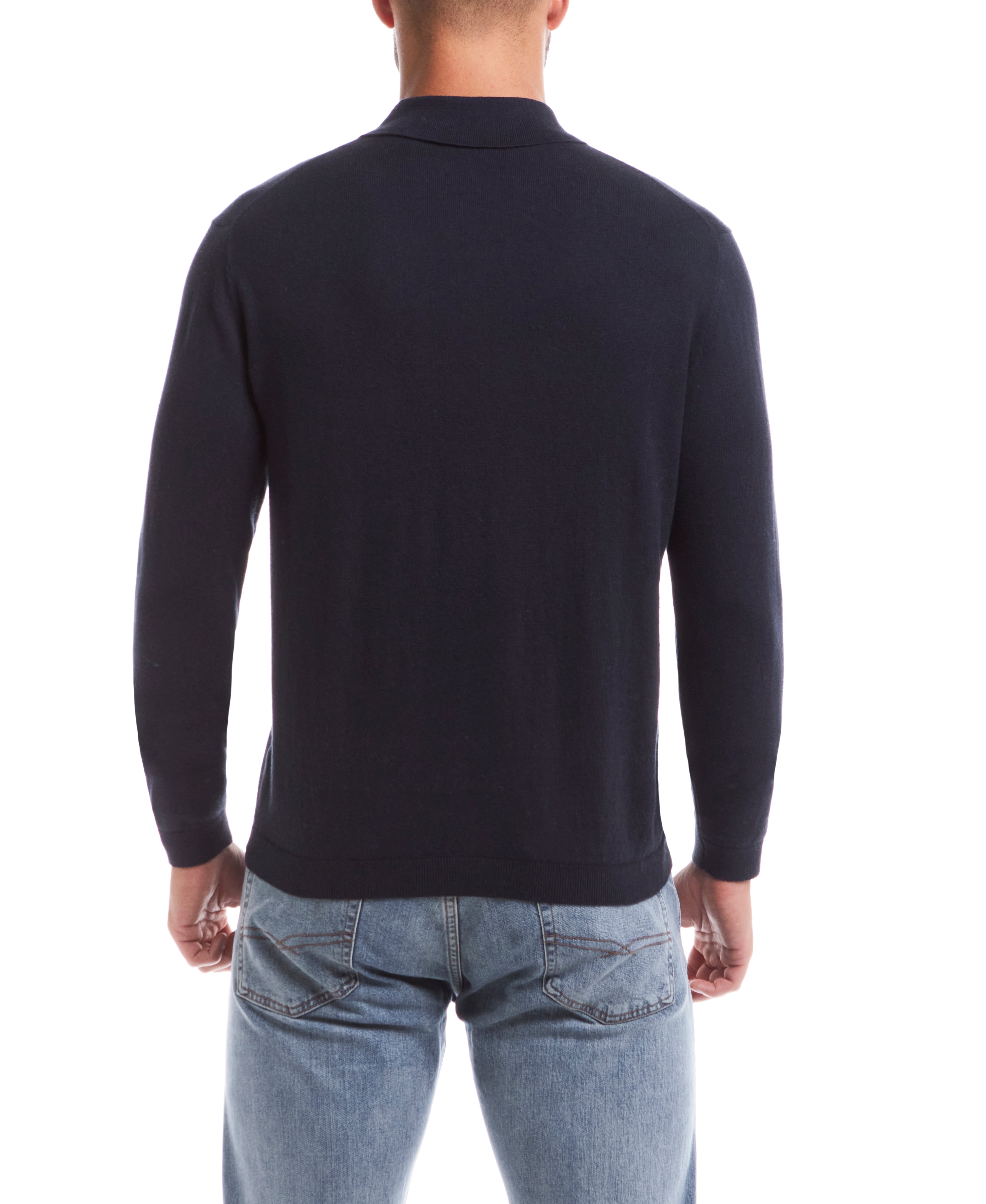 Cotton-Cashmere Polo Sweater in Navy