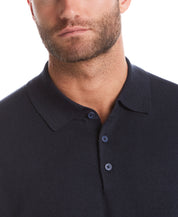 Cotton-Cashmere Polo Sweater in Navy