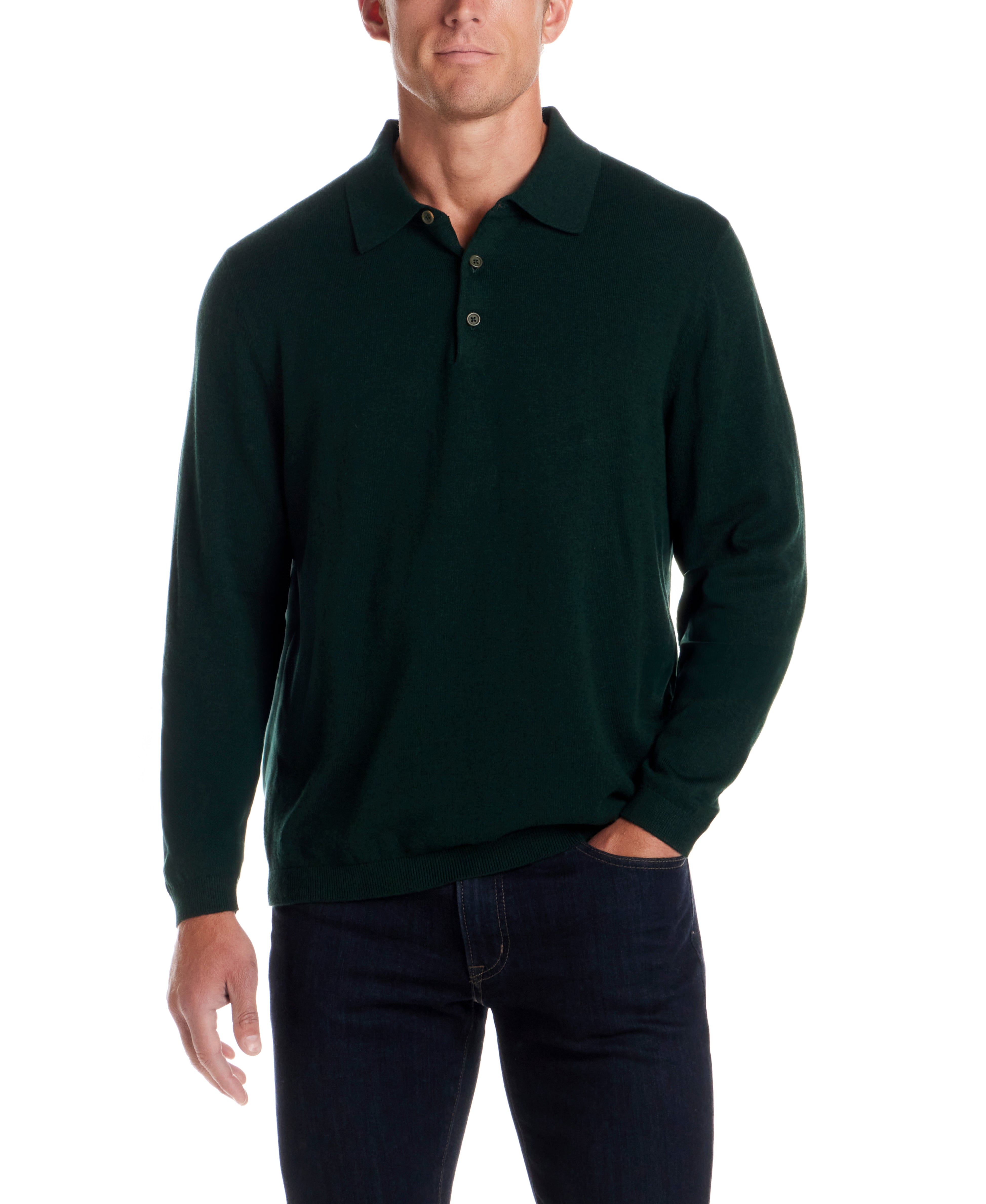 Cotton-Cashmere Polo Sweater in Ponderosa Pine
