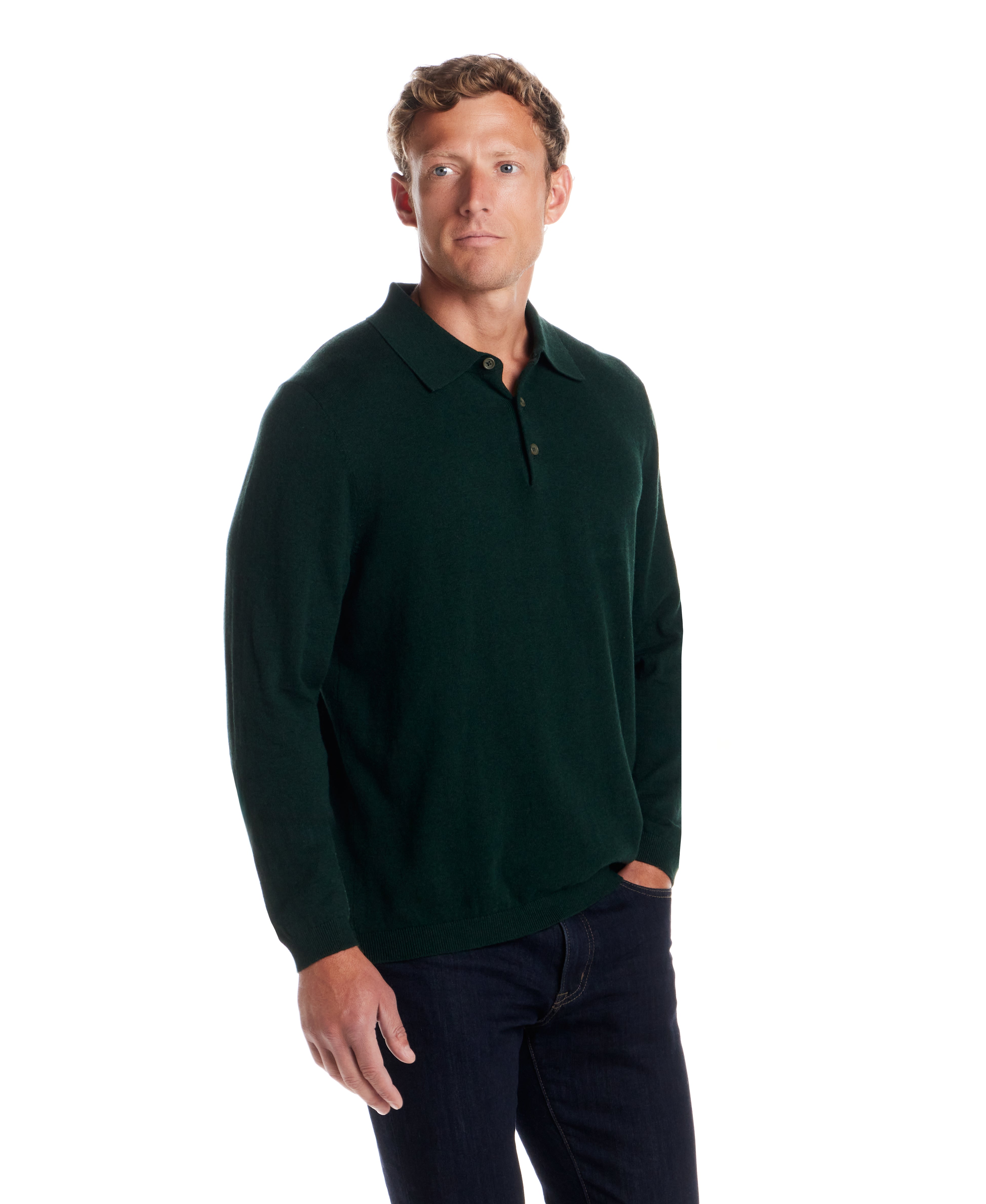 Cotton-Cashmere Polo Sweater in Ponderosa Pine