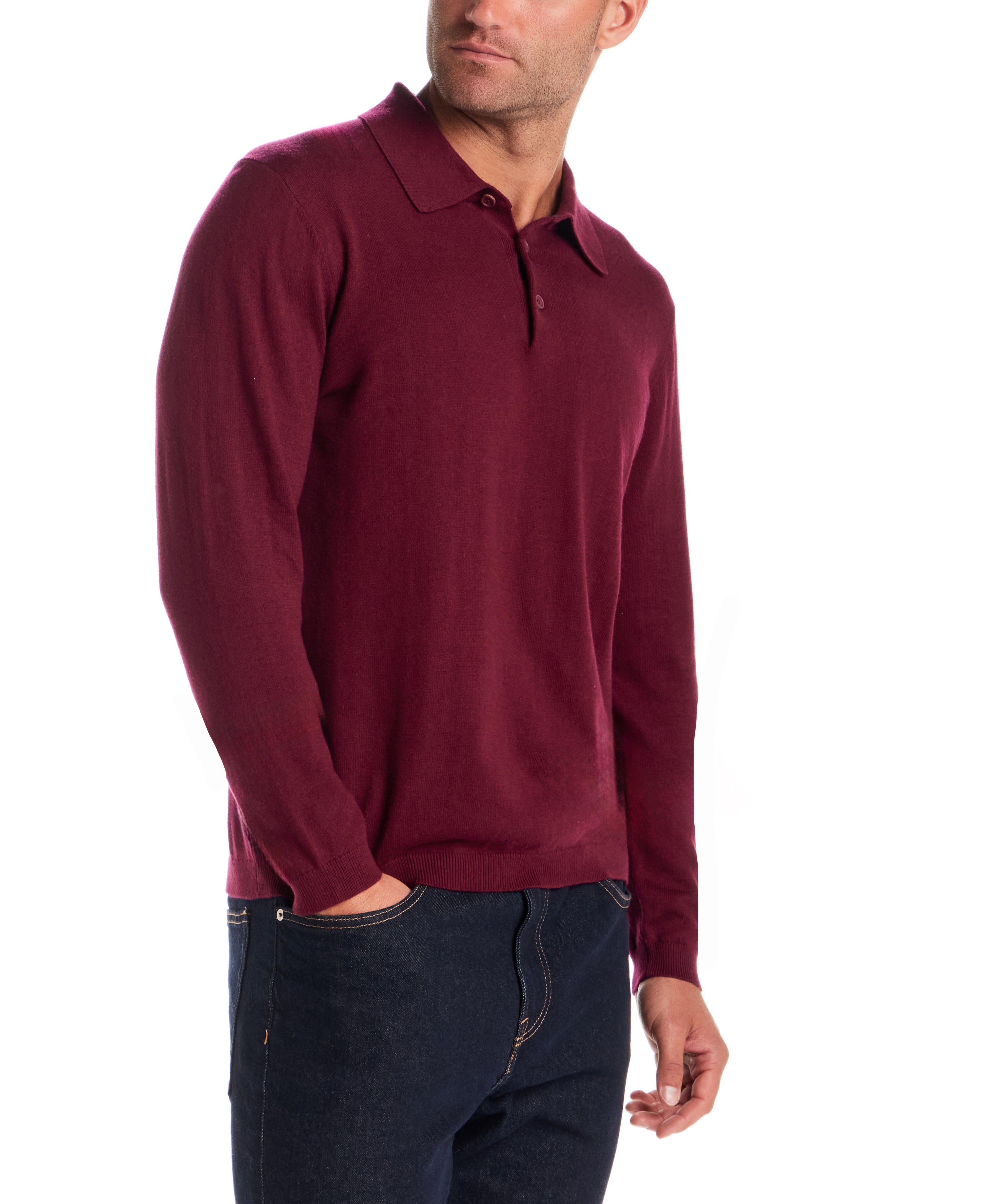 Cotton-Cashmere Polo Sweater in Syrah