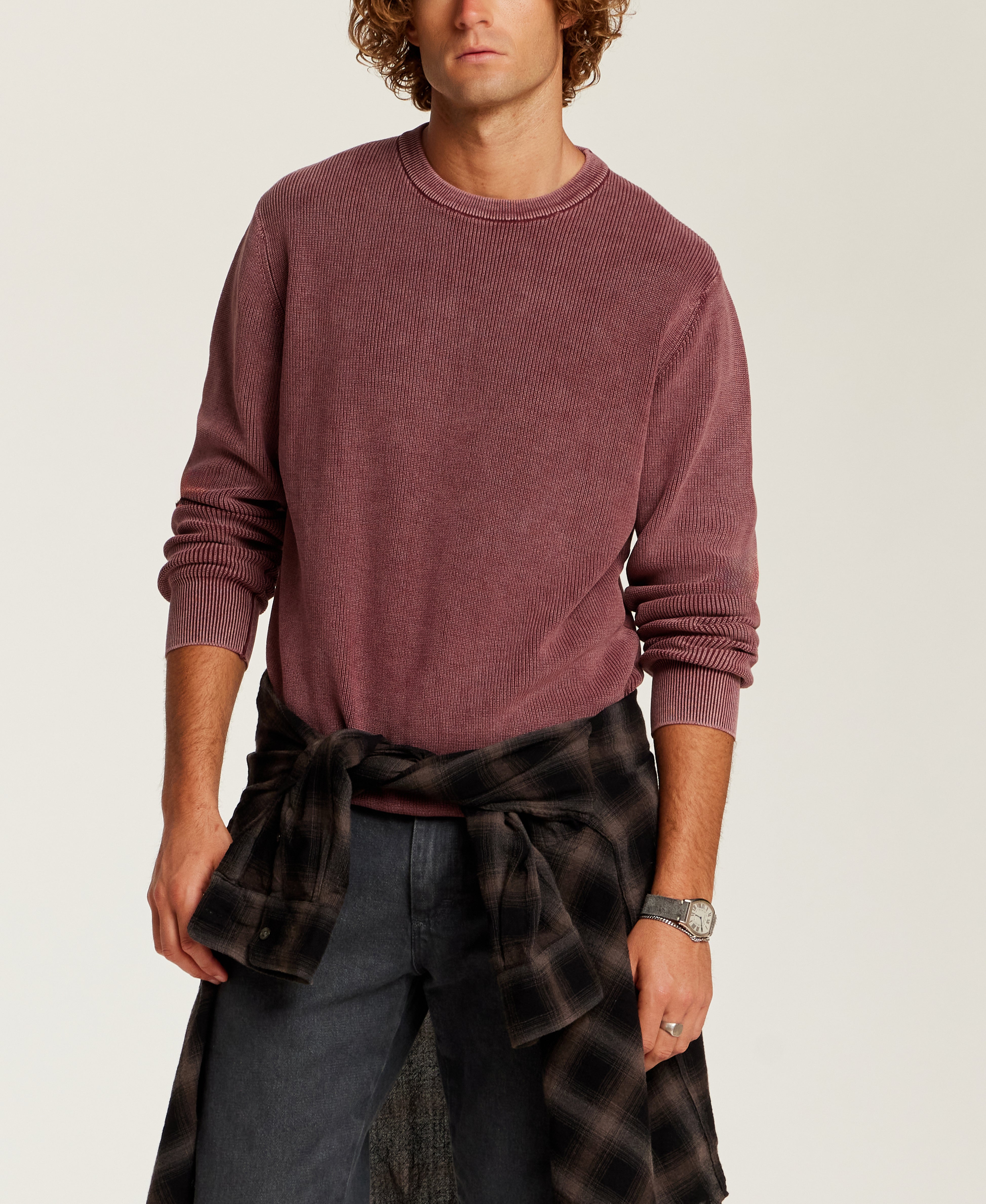 Vertical Rib Stonewash Sweater in Windsor Wine